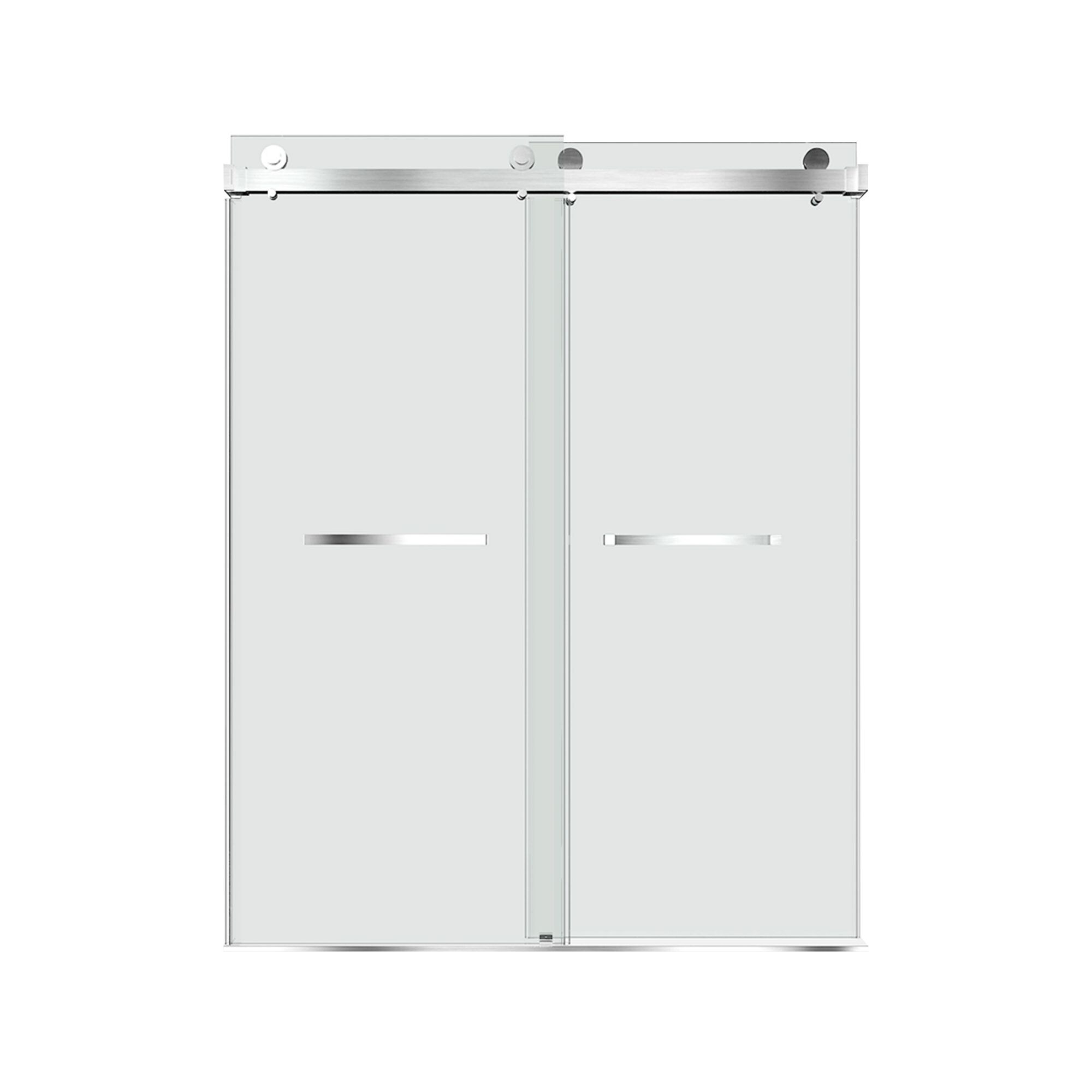 WELLFOR CV-DS01-7276BR Trackless Sliding Shower Door Brushed Nickel 68-in to 72-in W x 76-Inches H Frameless Standard Bypass Sliding Soft Close Shower door 3/8-in Thick Tempered Glass