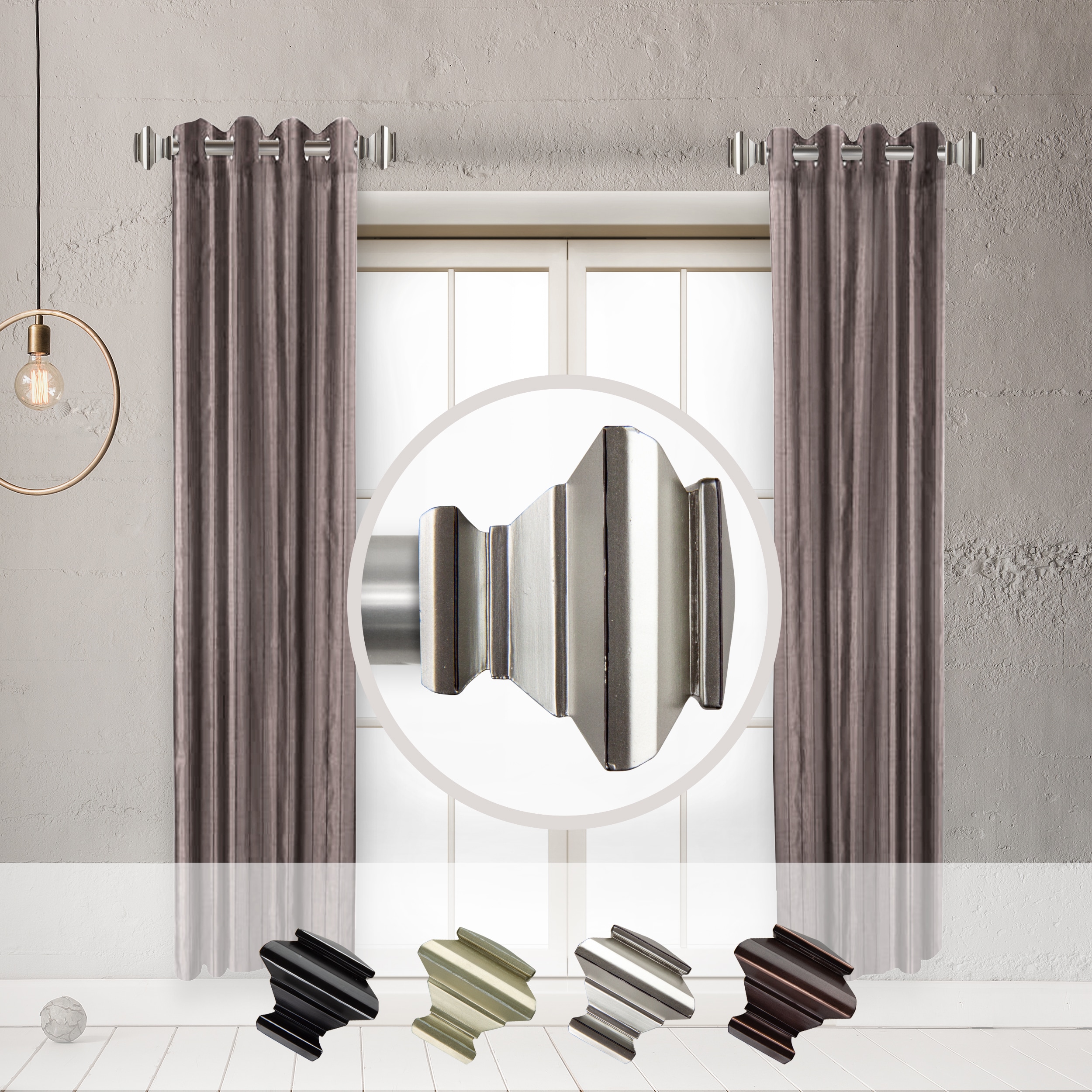 Hart & Harlow L-SIDE100-72-5 Freya 1-in 12-in to 20-in Satin Nickel Steel Side curtain rod with Finials