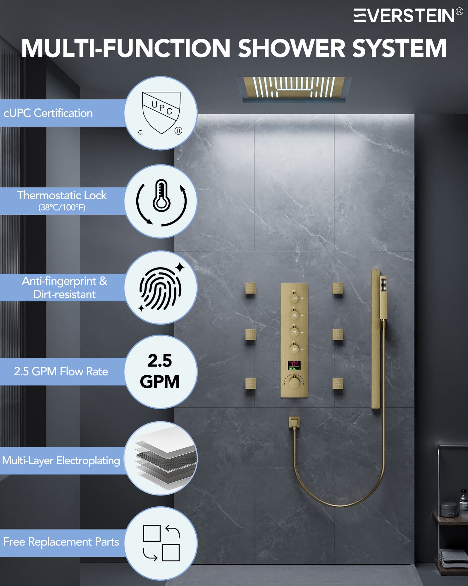 EVERSTEIN SFS-1027-GD16 Tub-Shower-Faucets - View #2