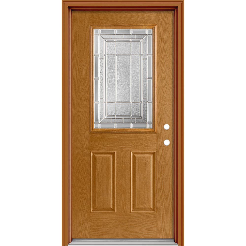 Masonite 631610 Sequence 36-in x 80-in x 4-9/16-in Fiberglass Half lite Left-hand inswing Oak Crest Painted Prehung Front Door with Brickmould Insulating core