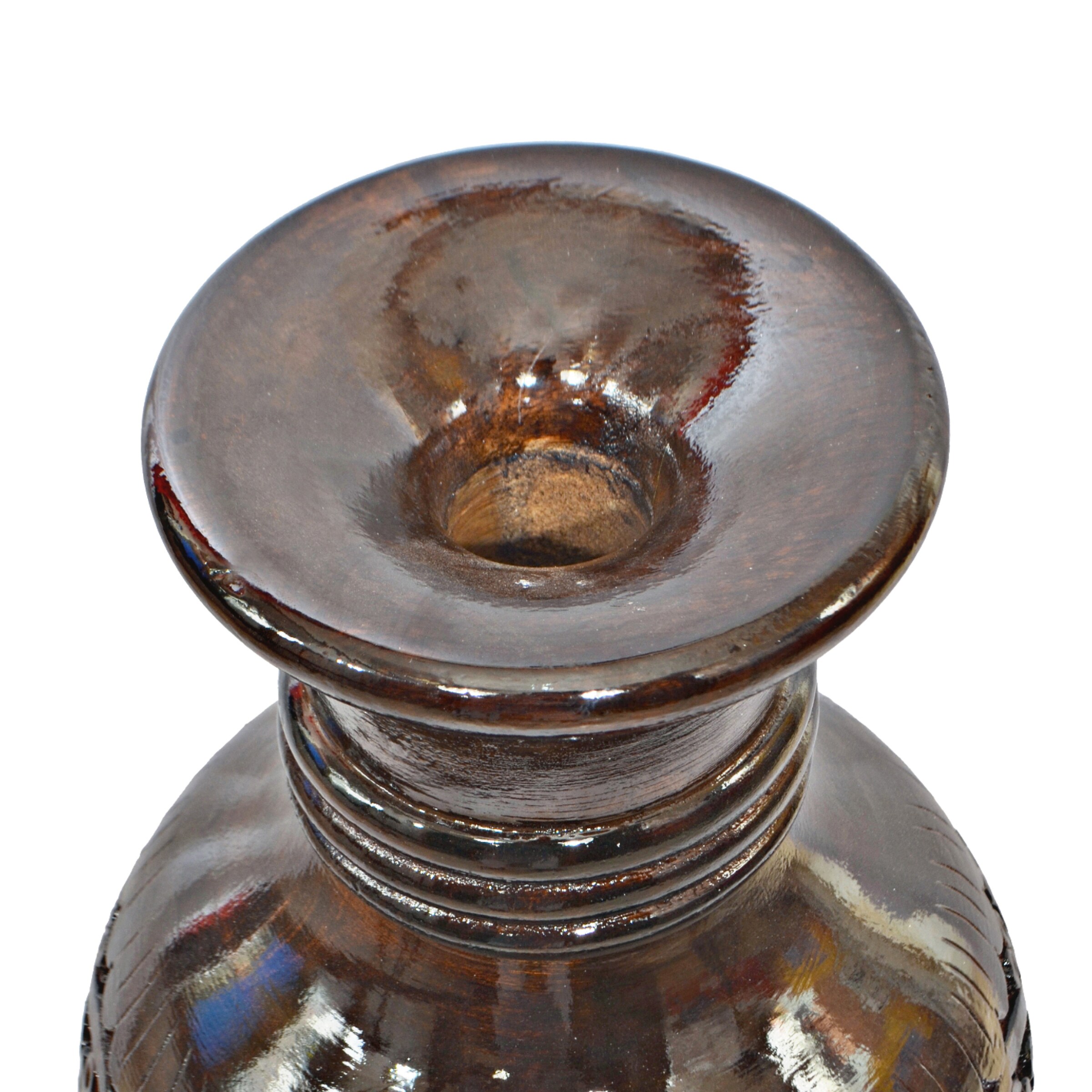 24" Brown Mango Wood Fluted Decorative Floor Vase