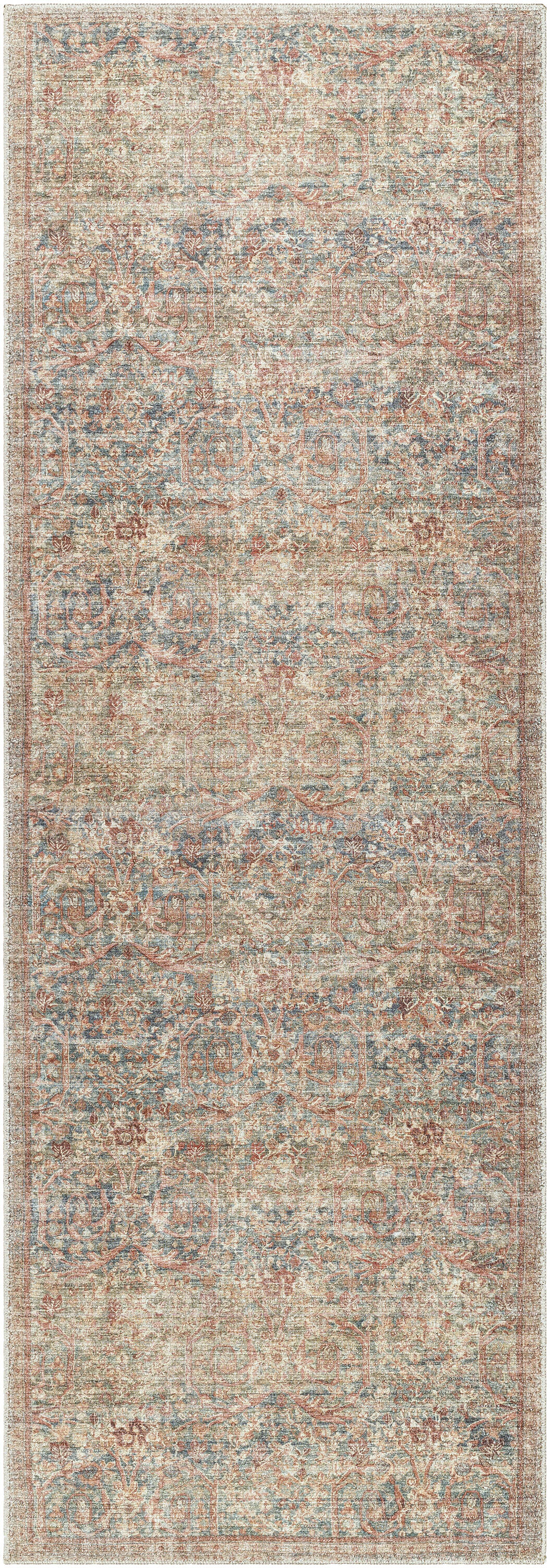 Marlene Beige and Blue Polyester Runner Rug, 2'7" x 7'3"