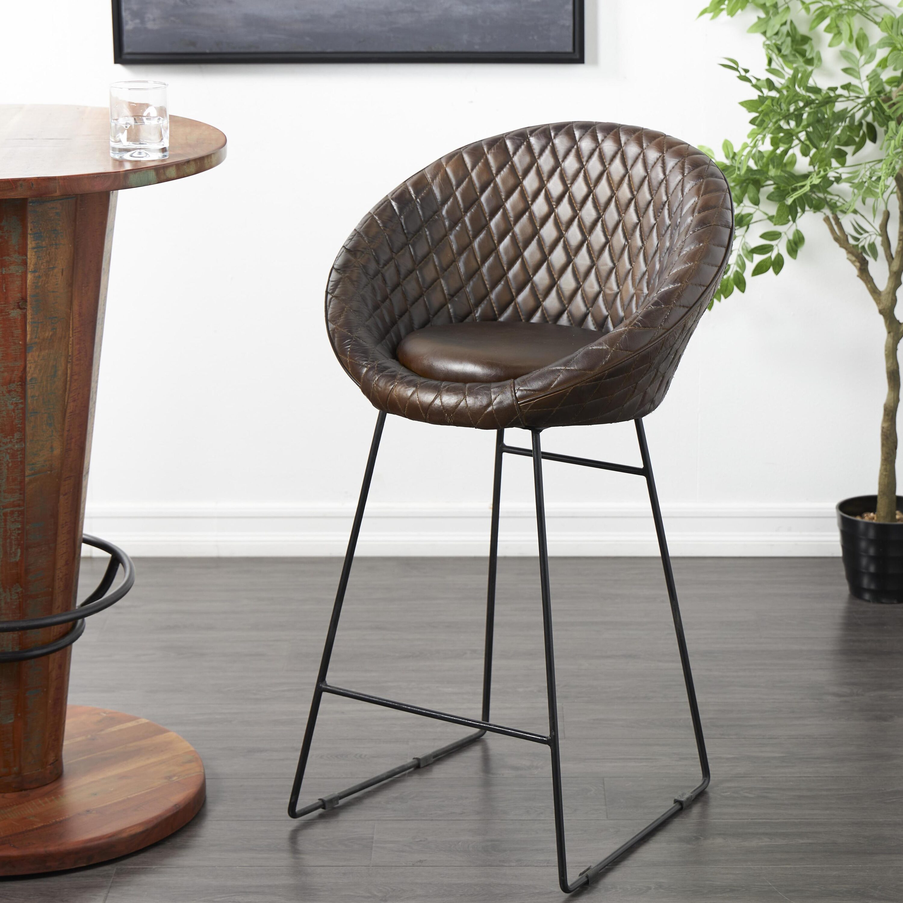 Grayson Lane 822632 Dark Brown Diamond Tufted 41.5-in H Extra tall (34-in and up) Round Seat Upholstered Metal Back Bar Stool Back