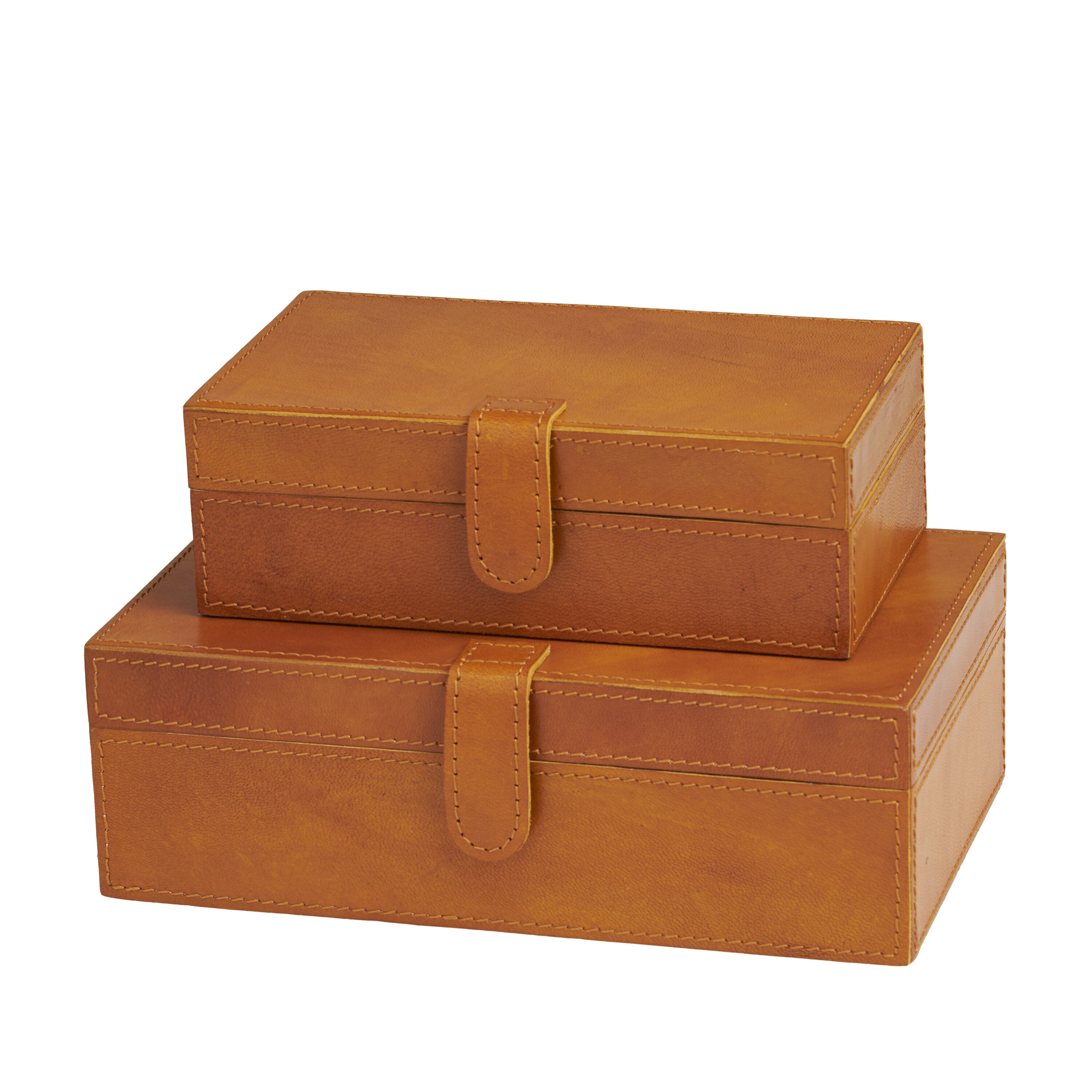 Grayson Lane 820889 2 -Pack Brown Leather Modern Decorative box