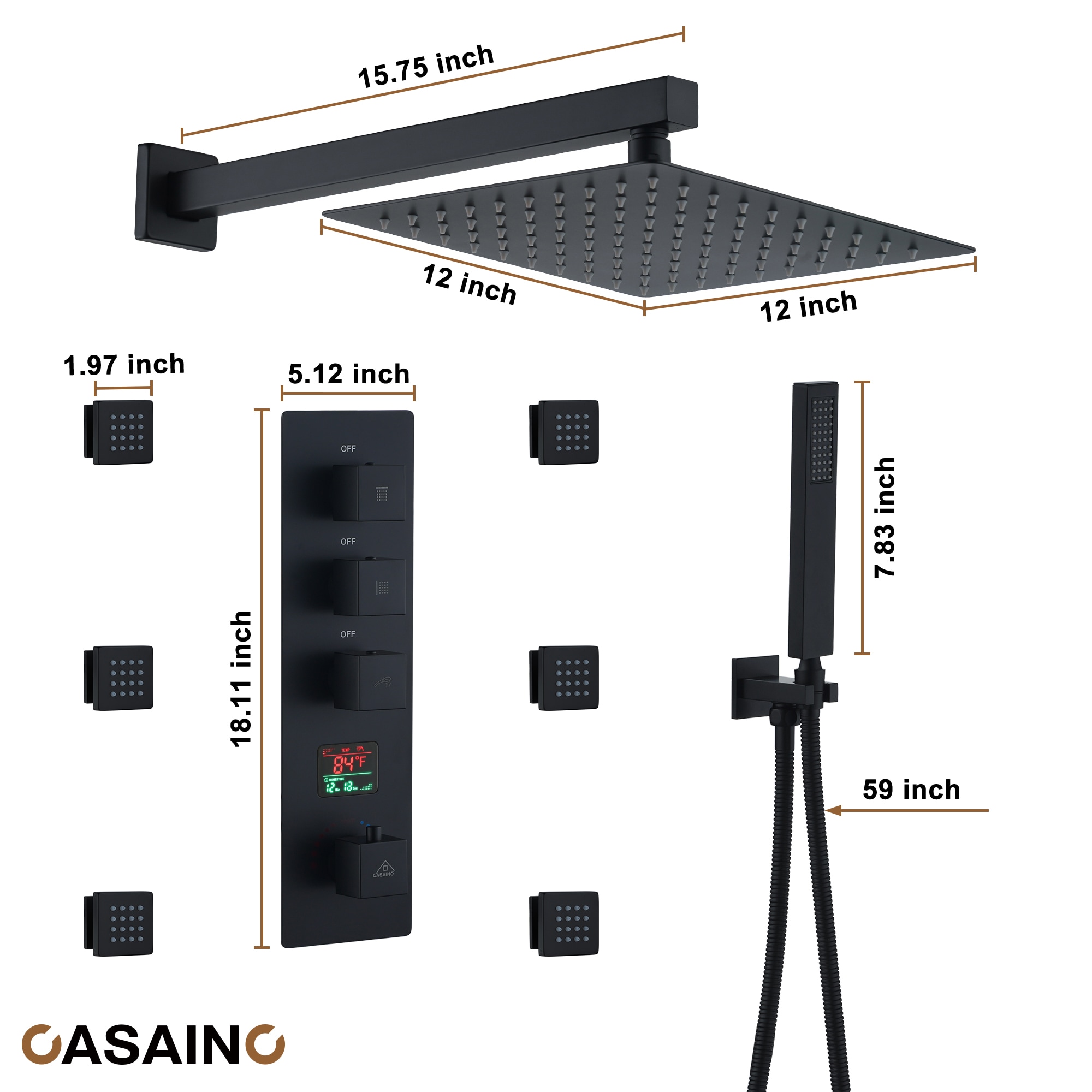 CASAINC KCHS0017-12MB Showerhead-Bar-Panels - View #3