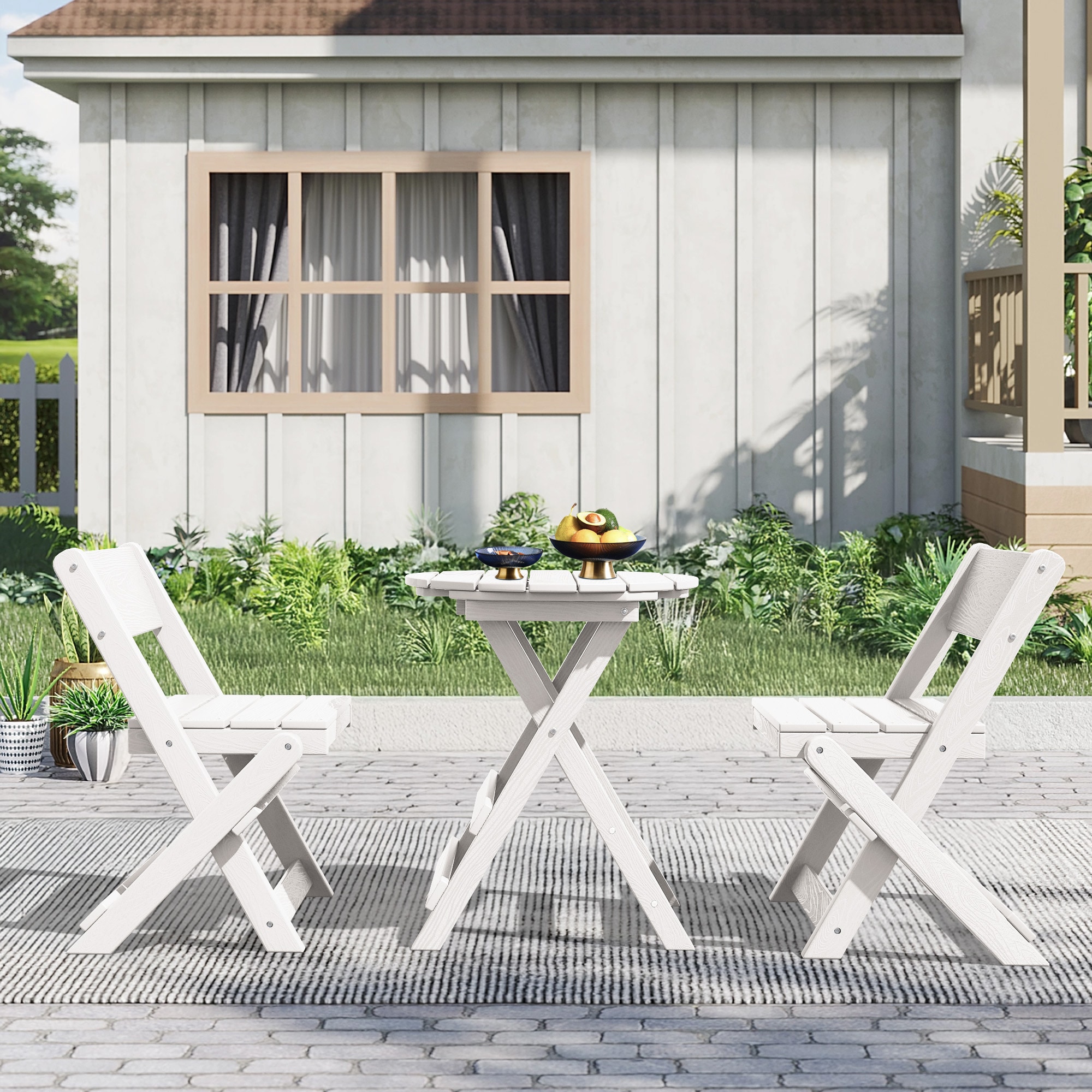 JEAREY XJG3JT-WE HDPE Foldable Modern Bistro Set Of 3 3 -Piece Patio Conversation Set