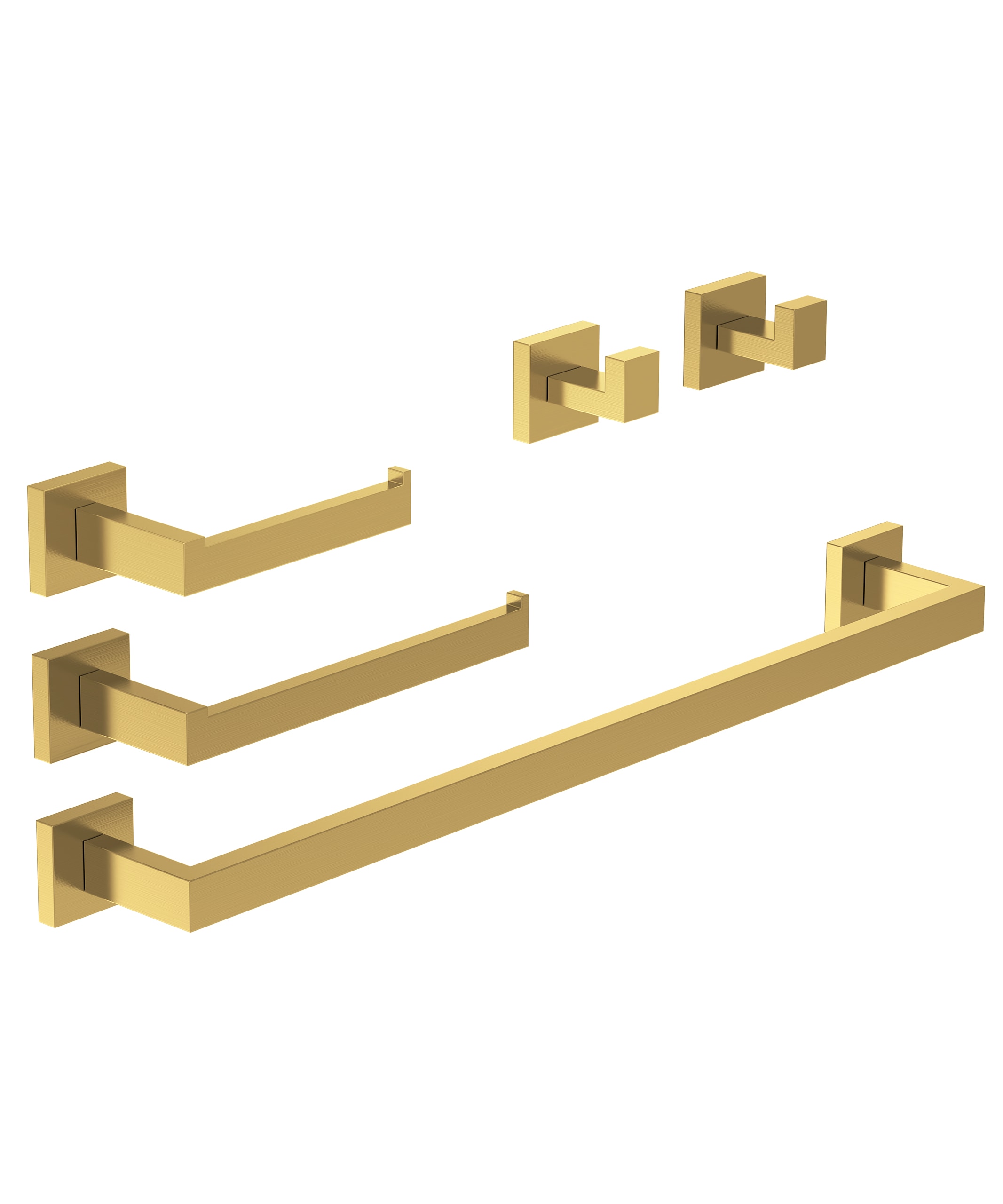 BWE A-91012-S-BG-1 5 -Piece Elegant Aura Brushed Gold Decorative Bathroom Hardware Set Towel Bar, Toilet Paper Holder, ,Robe Hook Included