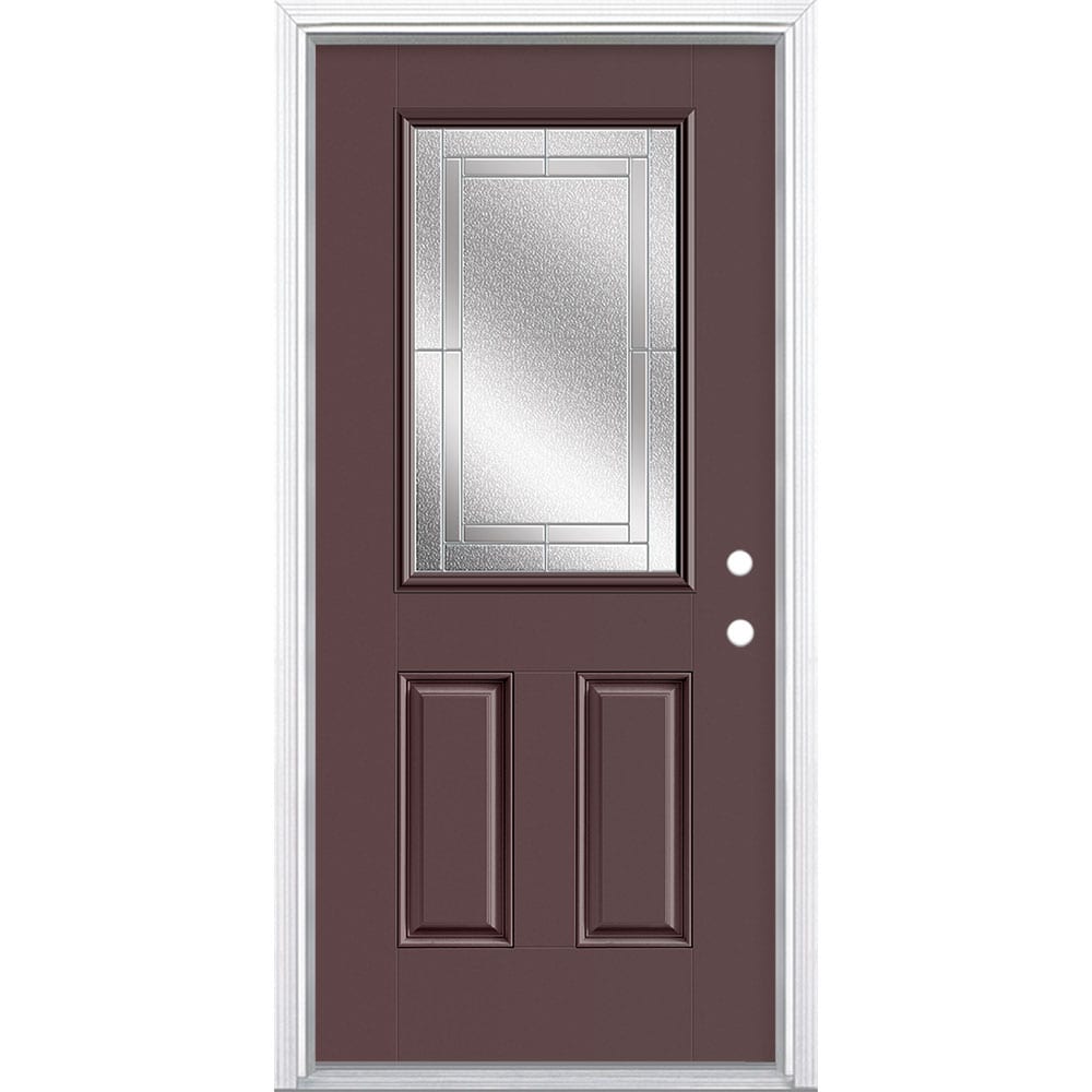 Masonite 3419957 Focus 36-in x 80-in x 4-9/16-in Fiberglass Half lite Left-hand inswing Modern White Painted Prehung Front Door with Brickmould Insulating core