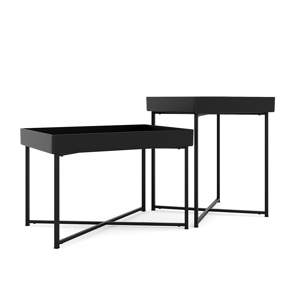 Contemporary Black Metal Accent Table Set Coffee Table and 2 End