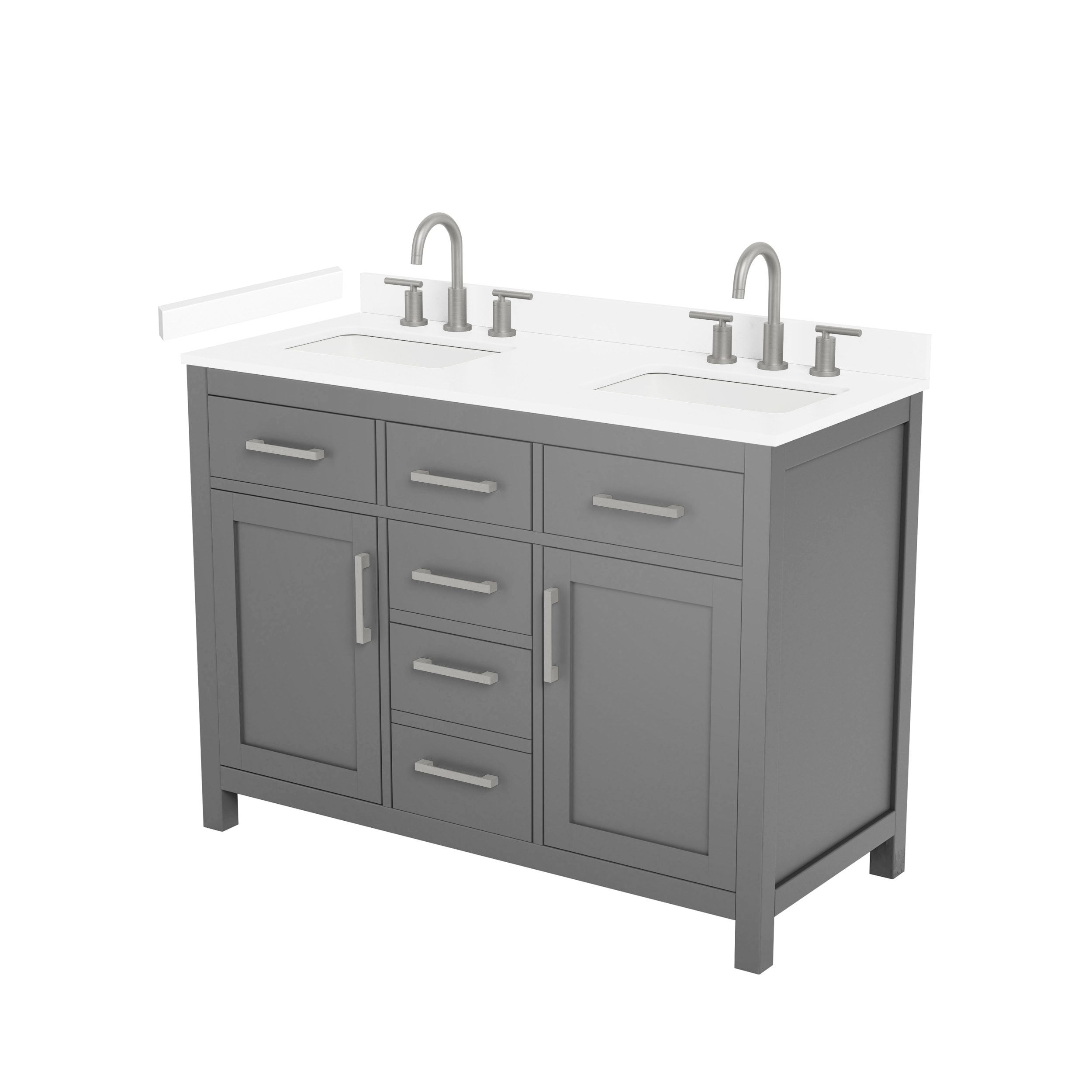 Wyndham Collection Beckett 48-in Dark Gray with Brushed Nickel Trim Undermount Double Sink Bathroom Vanity with White Cultured Marble Cultured Marble Top