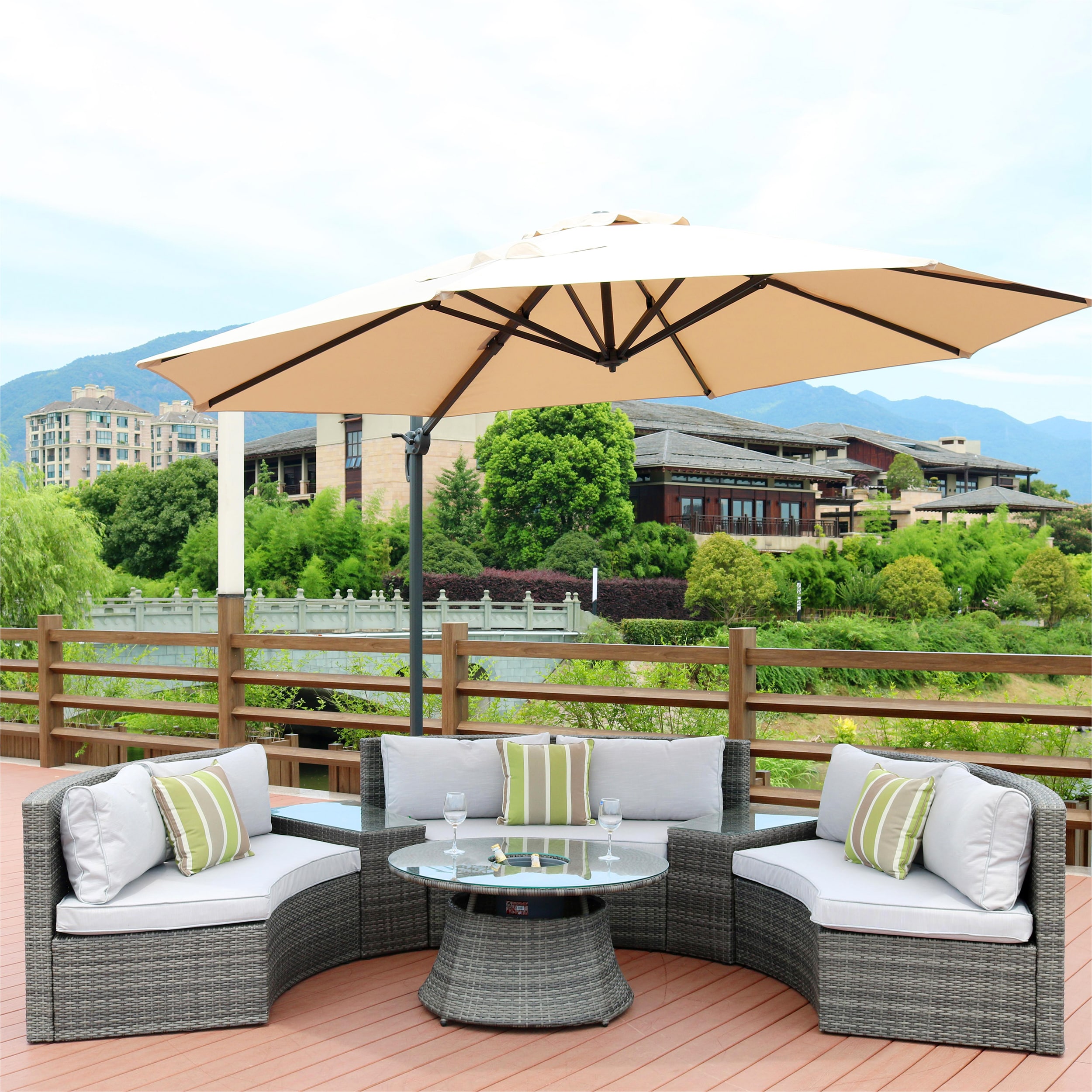 Moda Furnishings CMAS-1205B-GR Olivia 6 -Piece Wicker 2 Patio Sofa Conversation Set with Gray Cushions