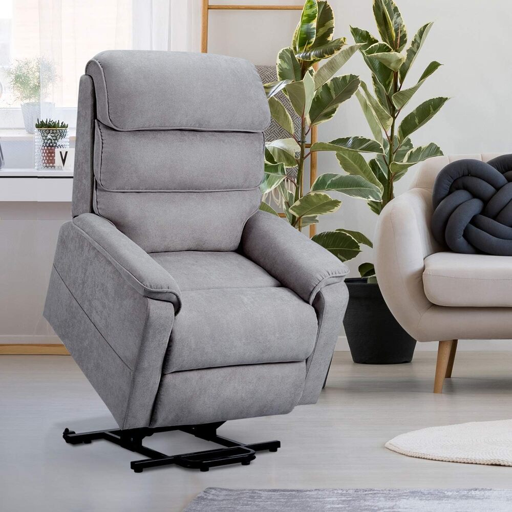AECOJOY 13036UGR-LS01 Grey Upholstered Powered Reclining Recliner with Lift Assistance