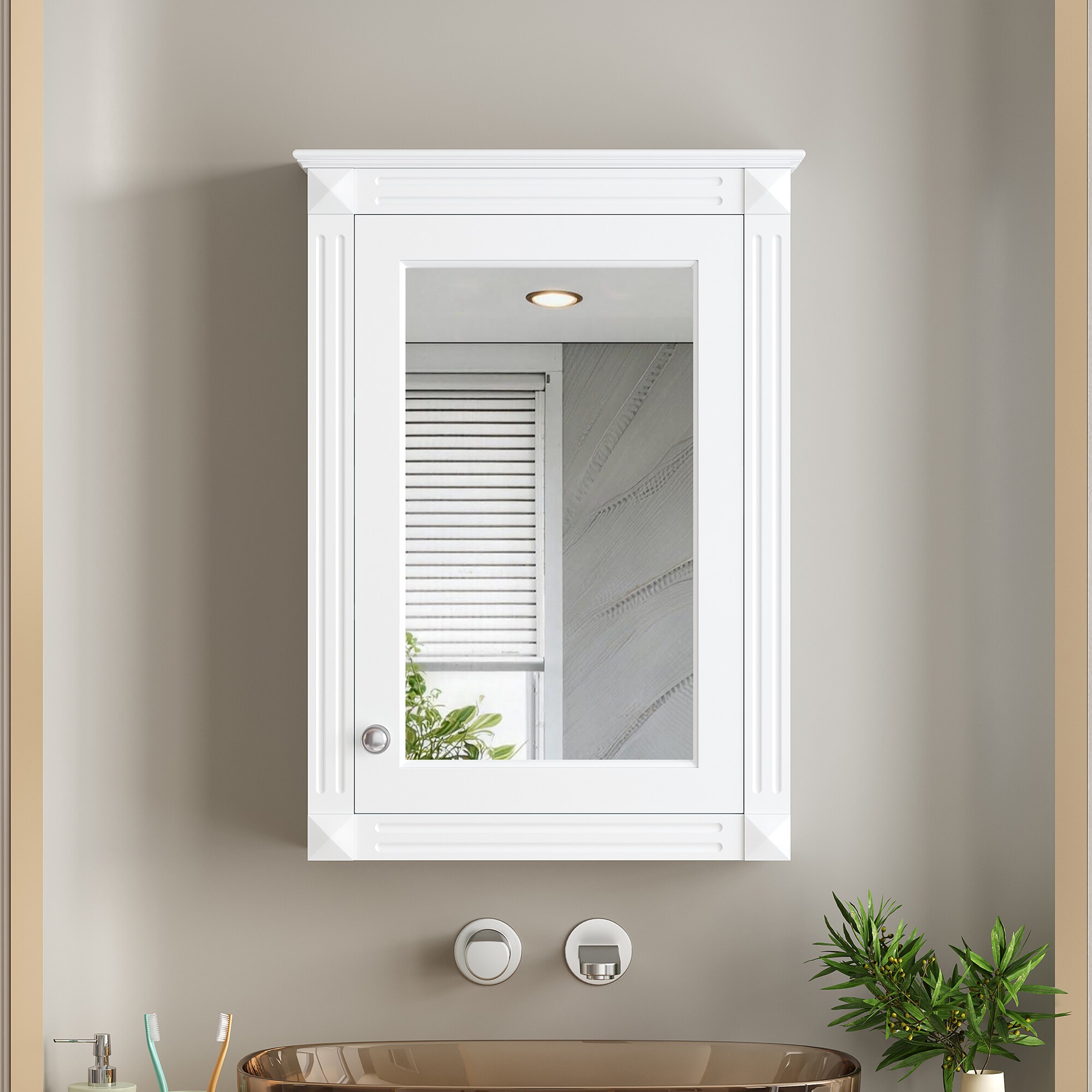 Afhocomp 20 in. W x 27.8 in. H Rectangular Surface Framed MDF Medicine Cabinet with Mirror in White