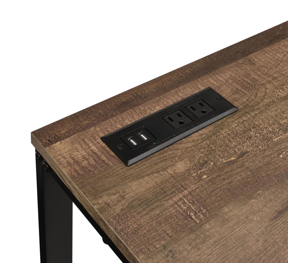 Walnut and Black Adjustable Height Writing Desk with USB Port