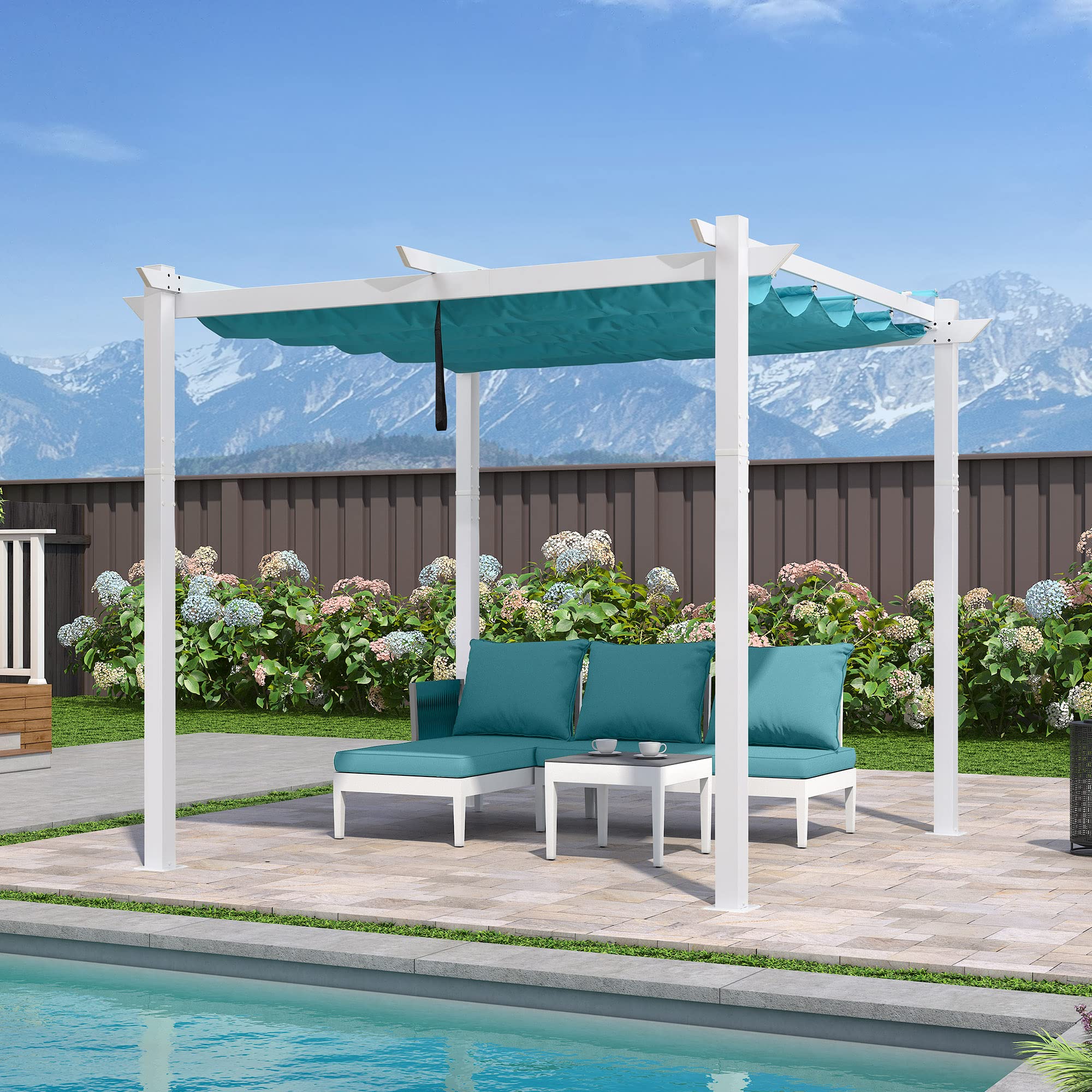 PURPLE LEAF LSDT05-PRG-BS1010-BL 10-ft W x 10-ft L x 8-ft H Turquoise Blue Metal Freestanding Pergola with Canopy
