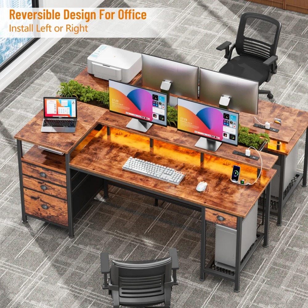 Furologee 60 Inch Computer Desk with 4 Drawers and Printer Space Gaming ...