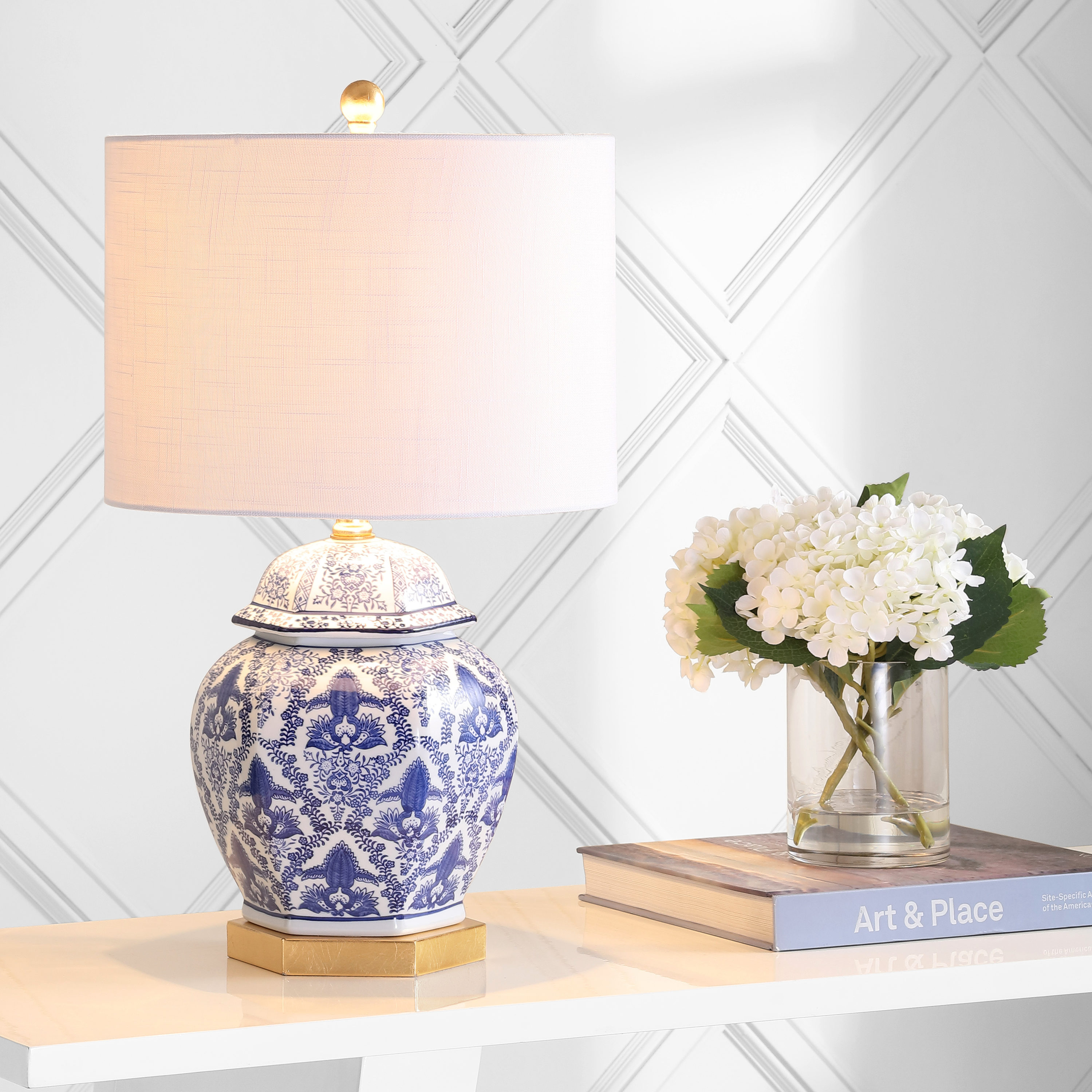 Gretchen 25" Blue and White Ceramic Ginger Jar Table Lamp