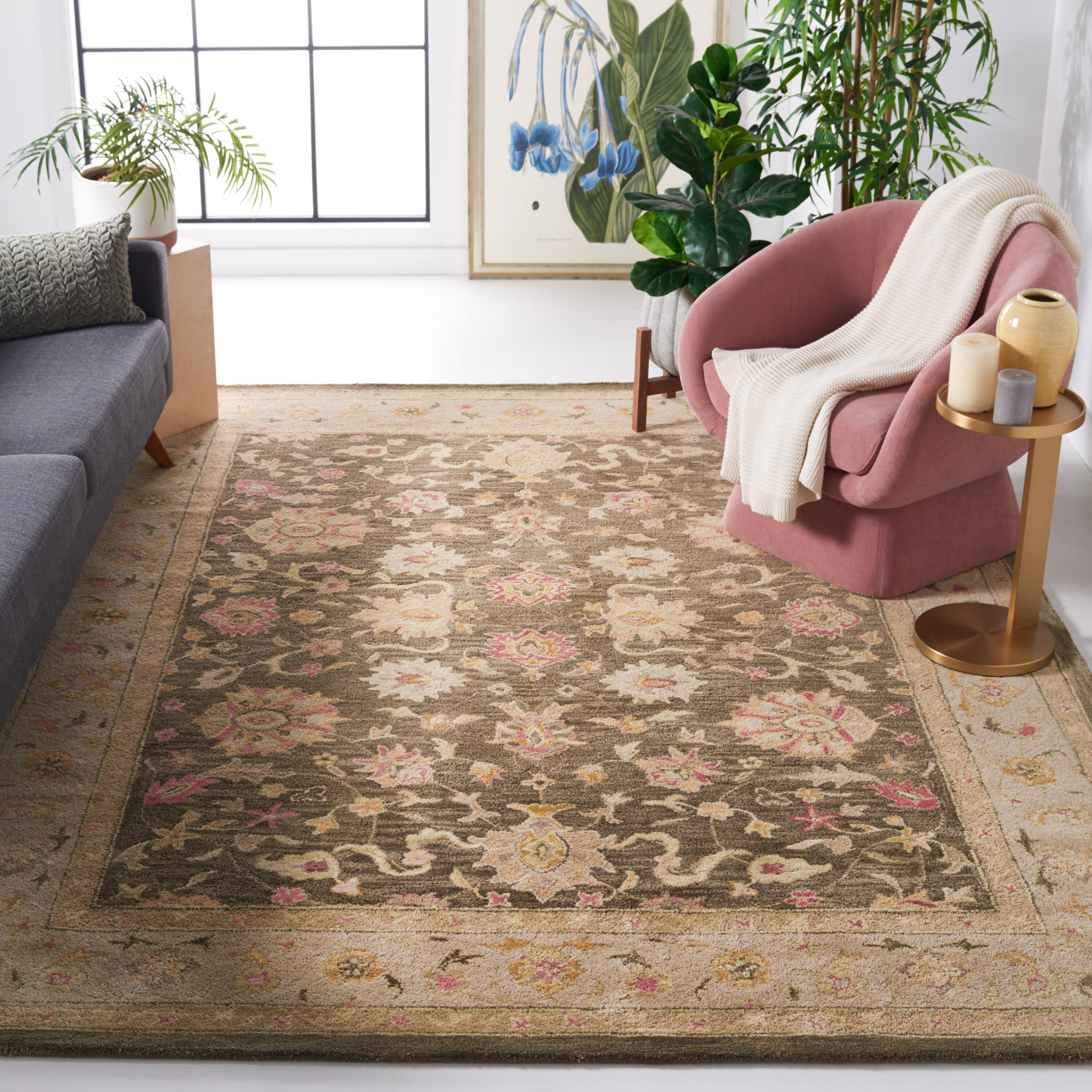  An553 Olive Gray/Beige Traditional 8ft x 10ft Large Rectangle Rug