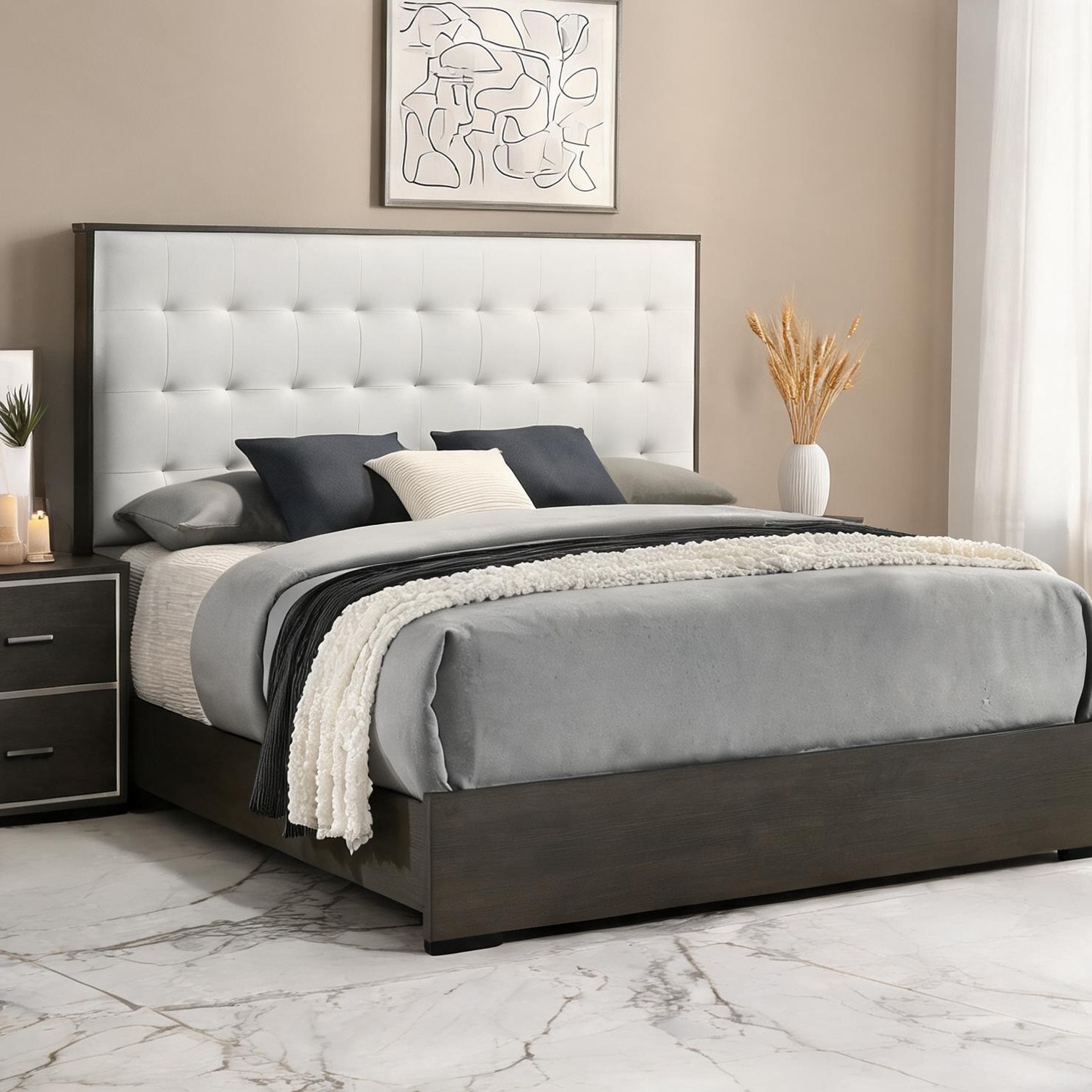 Naturefalls Upholstered wood king panel bed in slate gray contemporary ...