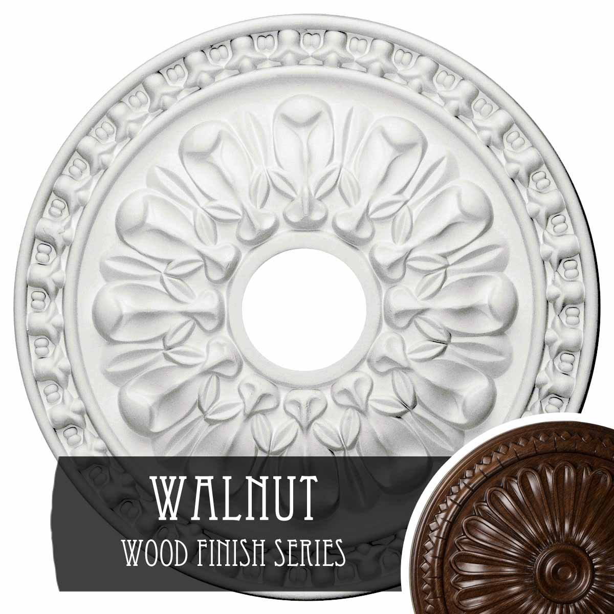Ekena Millwork CM18WAWAS Warsaw 18-in W x 18-in L Walnut Polyurethane Ceiling Medallion