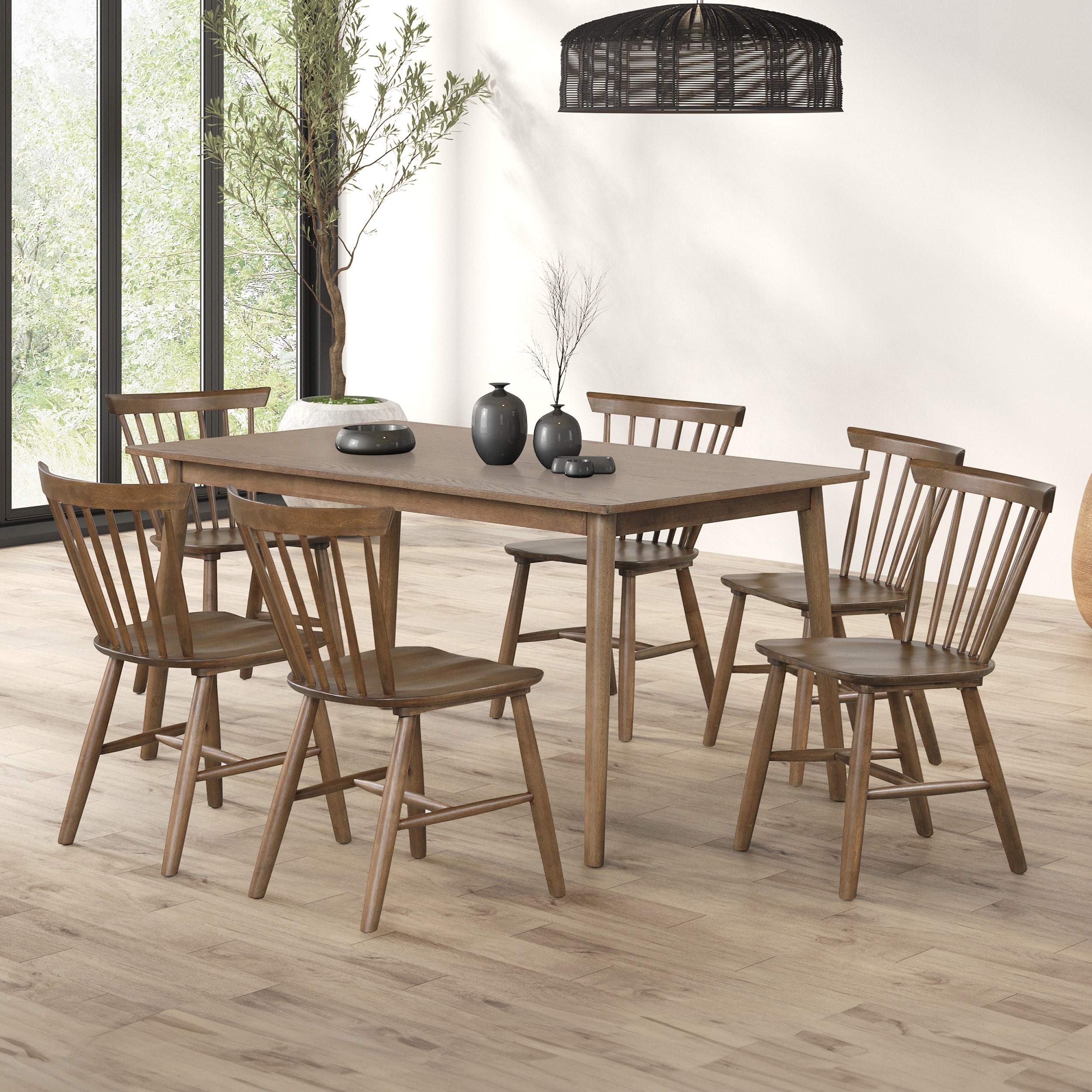 Furniture of America IDF-N3100WNT7PC Everoa Walnut Contemporary/Modern Dining Room Set with Rectangular Table ( Seats 6 )