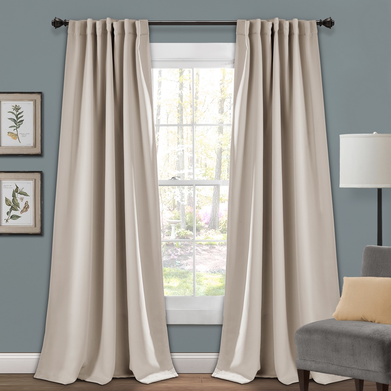 Lush Decor 16T003905 95-Inches Wheat Blackout Back tab Curtain panel pair
