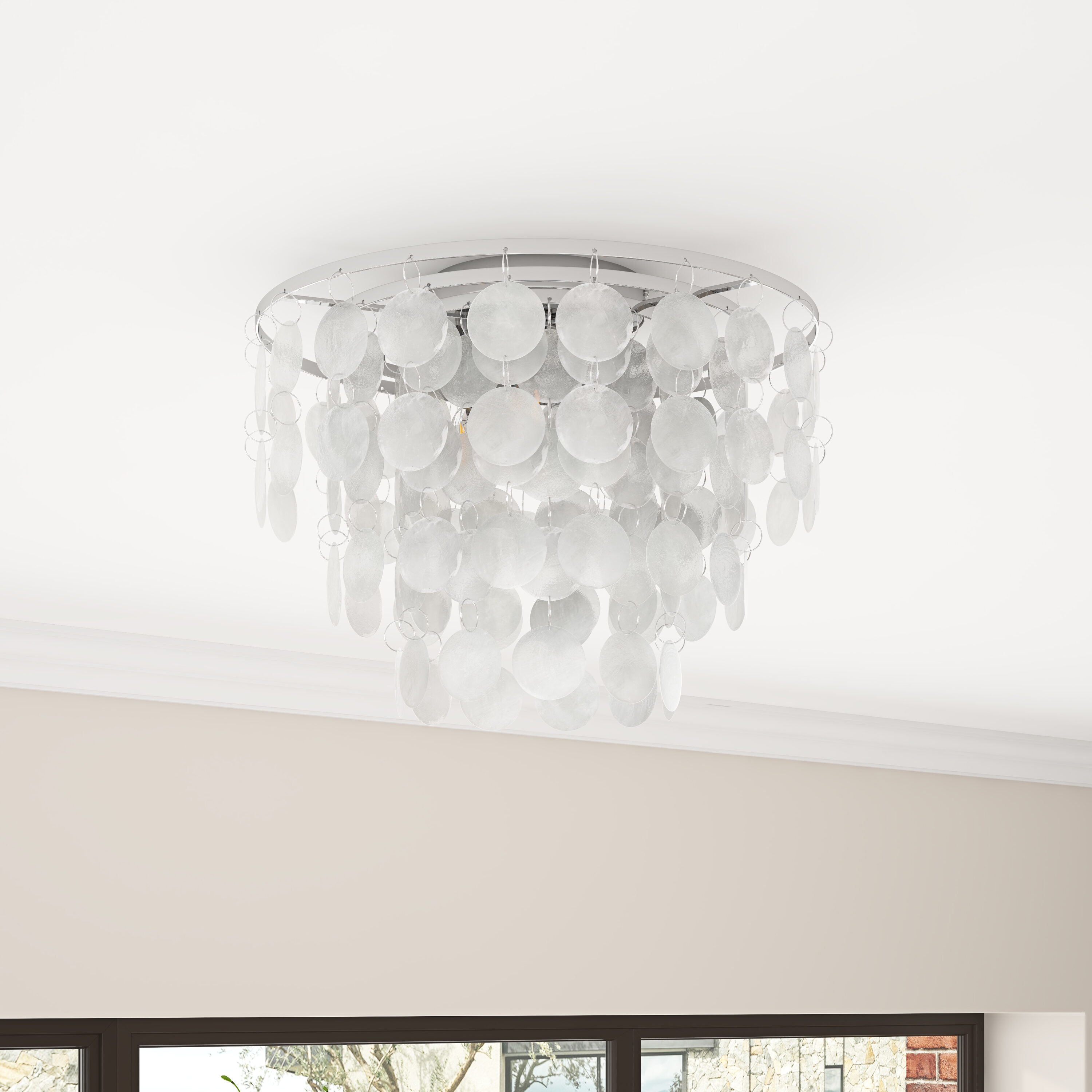 Aiwen HJ-CA0061 1 -Light 16-in Chrome Flush Mount Light ENERGY STAR Certified