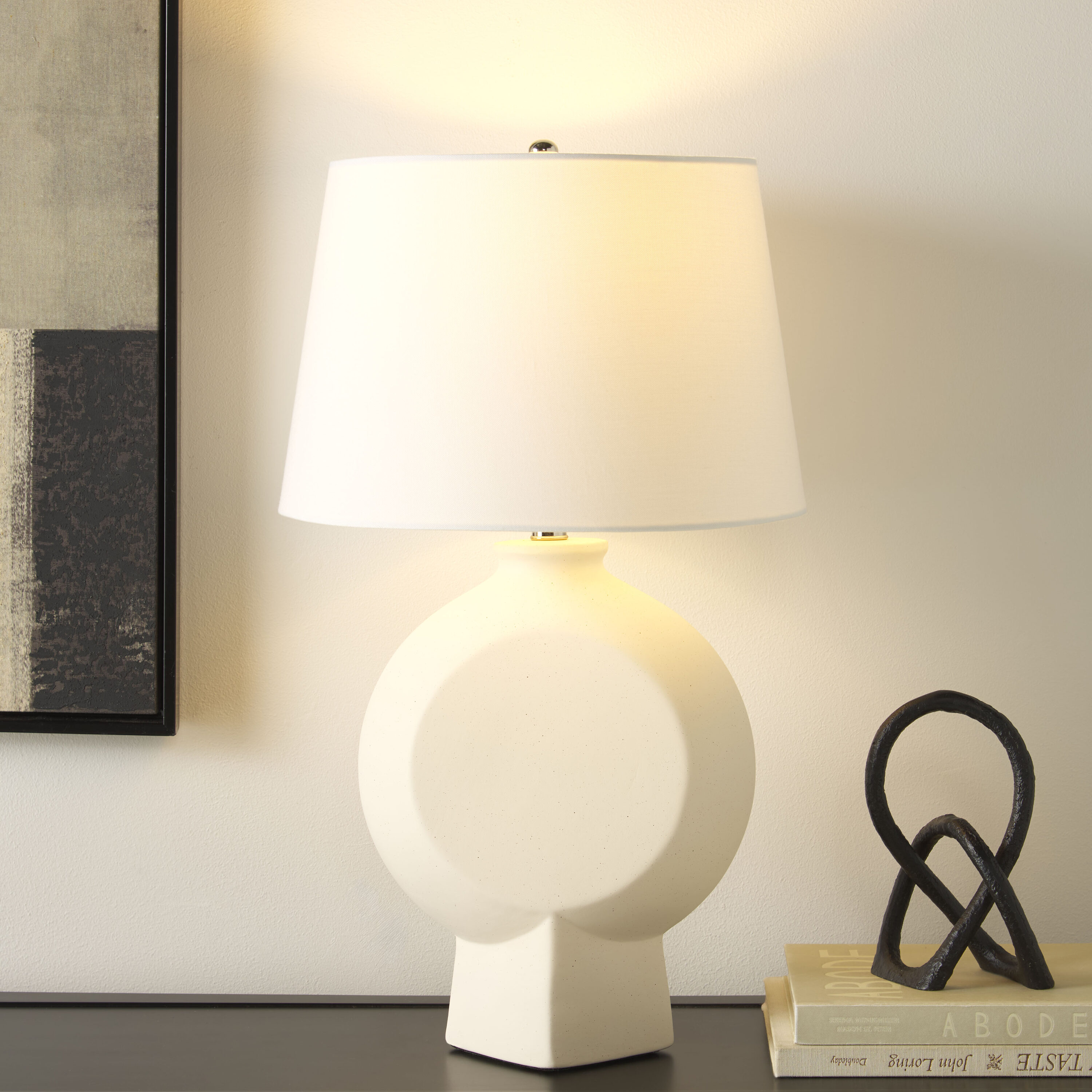 Safavieh TBL2007A Table Lamps 26.5-in Off-White LED Incandescent 3-way Table Lamp with Cotton Shade