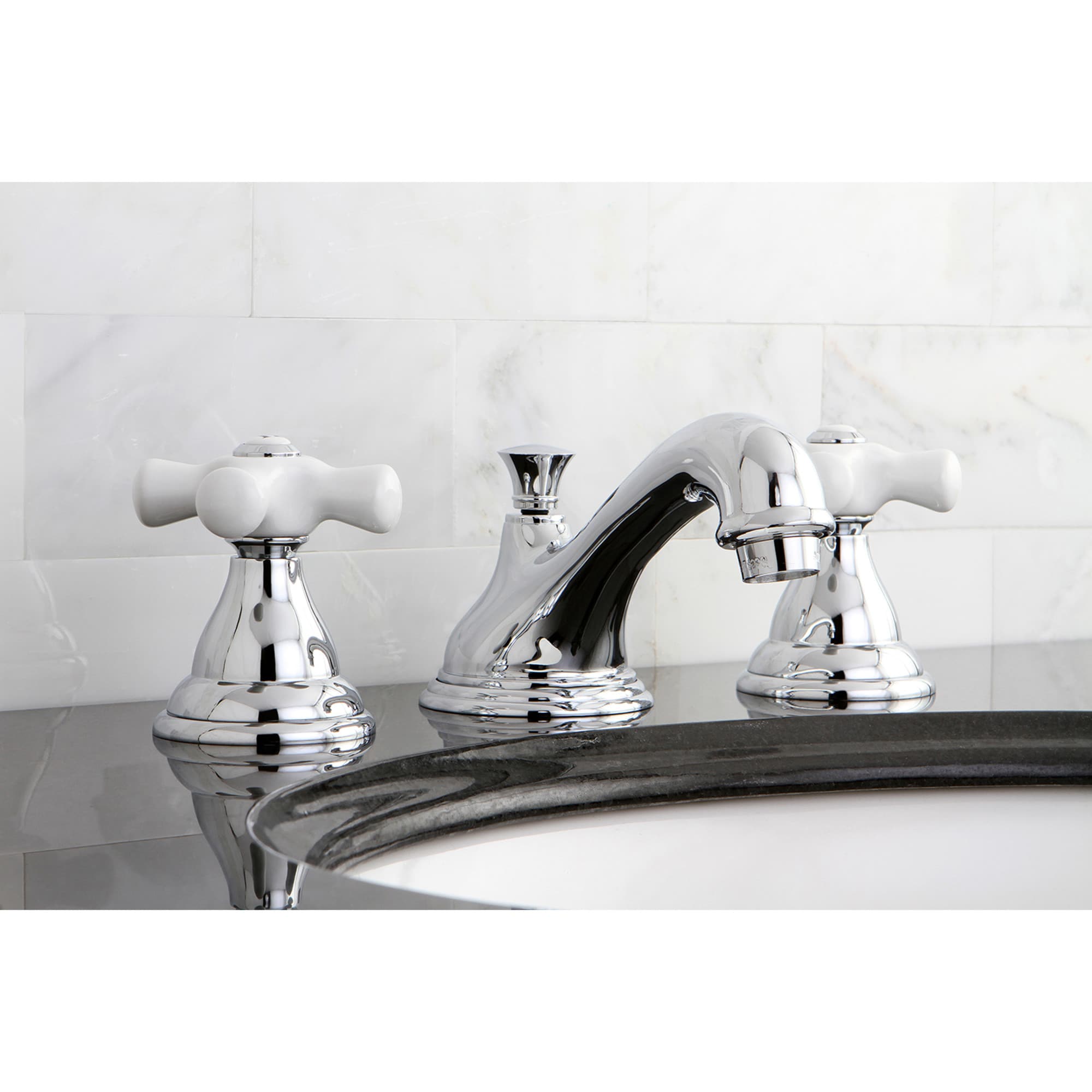 Elements of Design ES5561PX Royale Chrome Widespread 2-handle Low-arc Residential Handle Bathroom Sink Faucet with Drain
