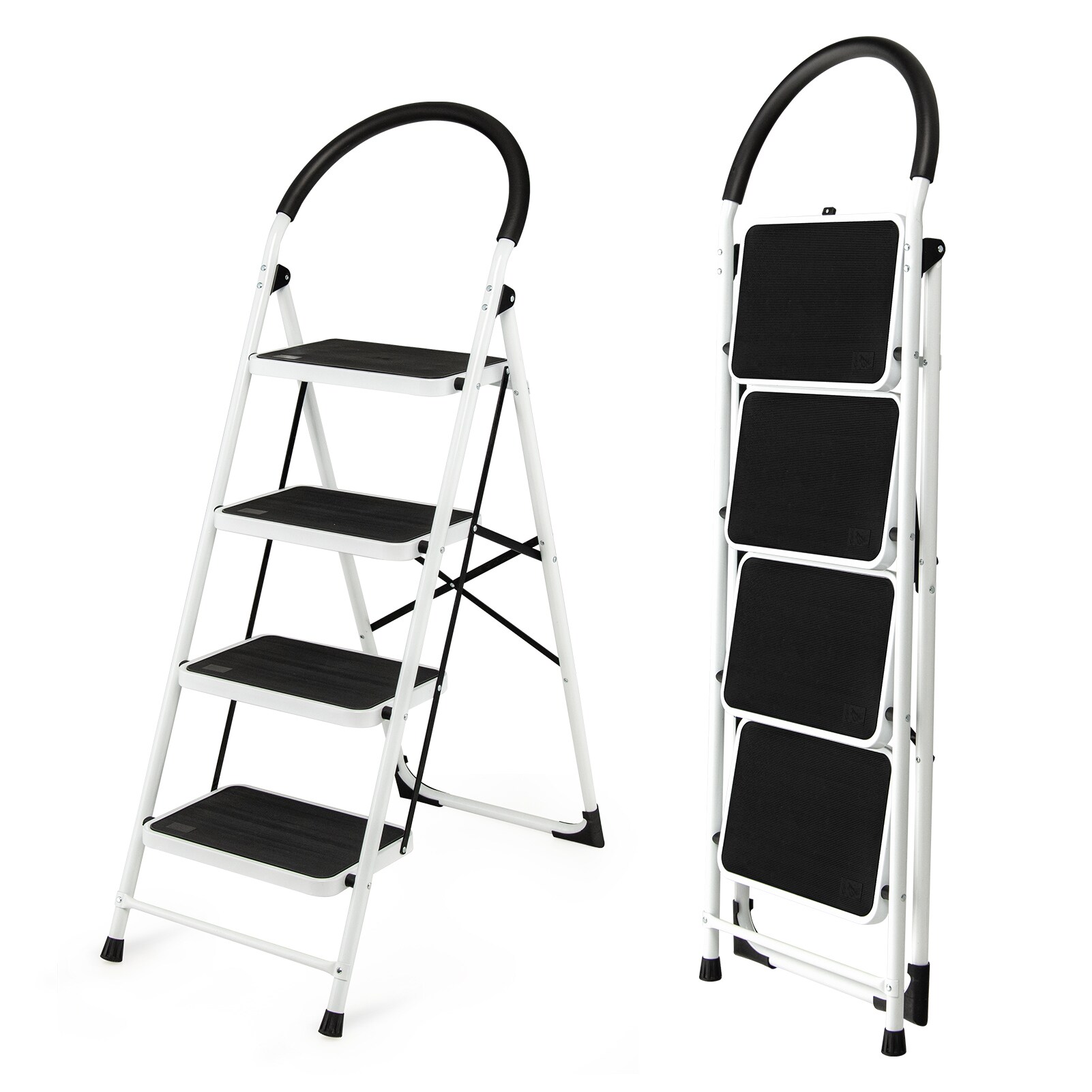 WELLFOR 4 Step 330 lb Capacity Black Iron Foldable Step Stool in