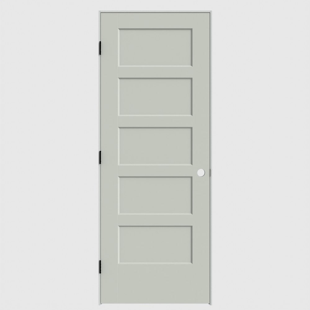 Masonite 640688 28-in x 80-in White Solid core 5-panel square Right hand Smooth Primed Molded composite Flat Jamb Single Prehung Interior Door