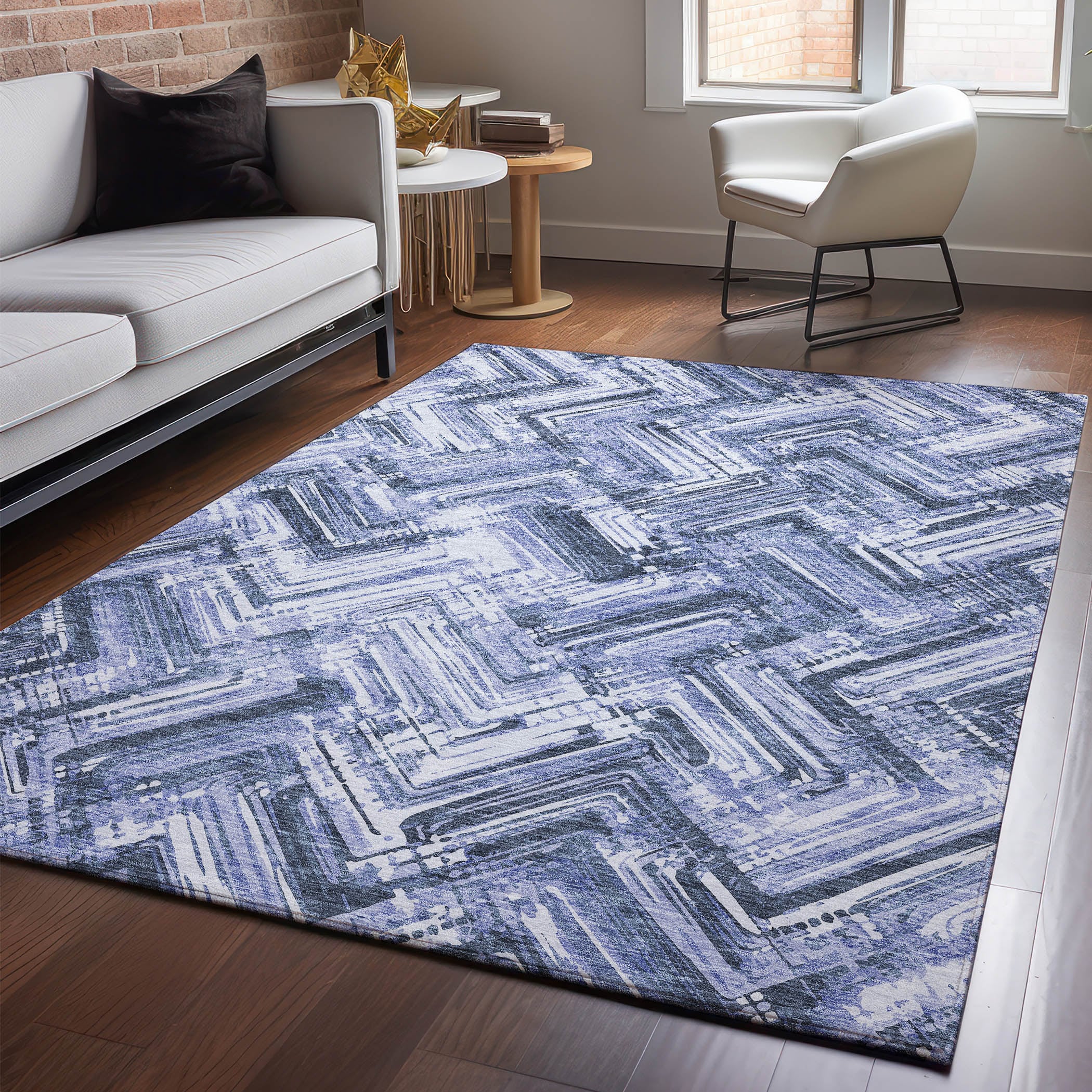 Addison Rugs AMF630BU3X5 Mayfield AMF630BU 3 x 5 (ft) Loomed Polyester Blue Rectangular Indoor Geometric Machine washable Area rug