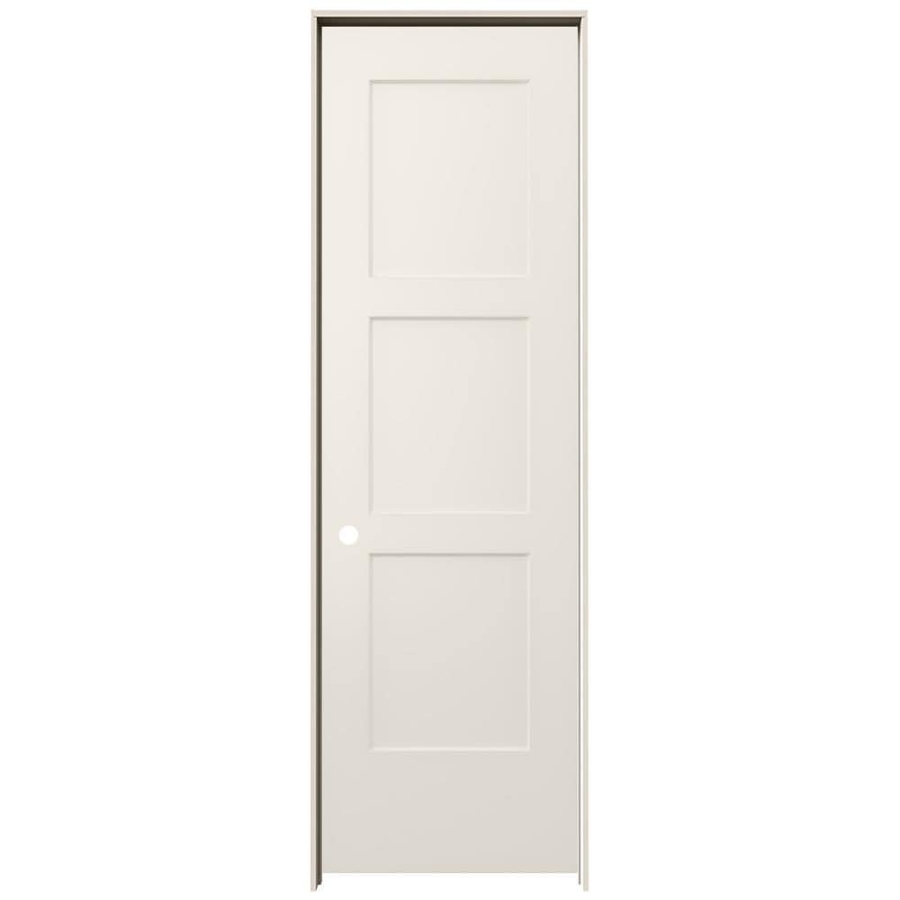JELD-WEN LOWOLJW235300673 24-in x 80-in Primed Hollow core 3-panel equal Right hand Smooth Primed Molded composite Flat Jamb Single Prehung Interior Door