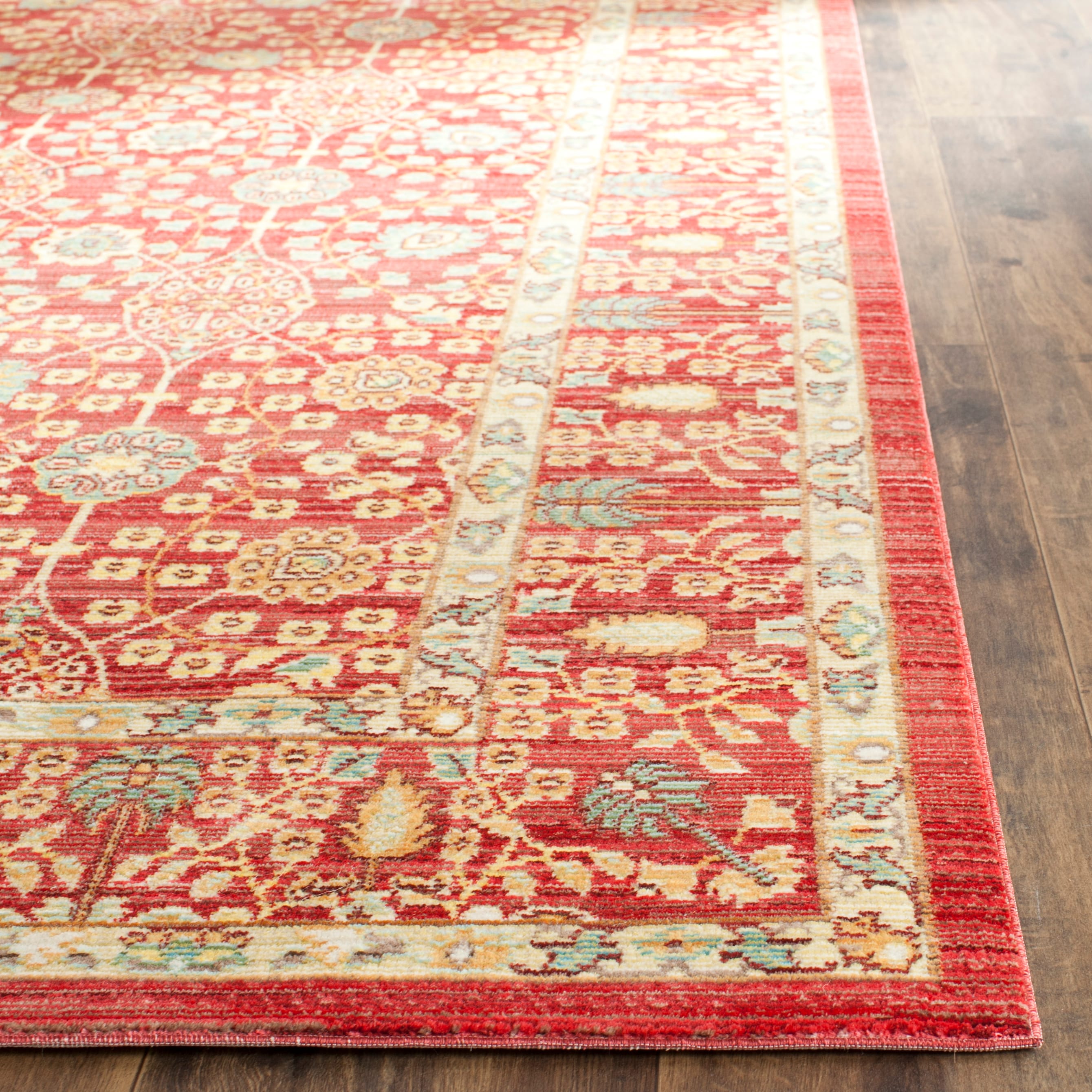 Red and Beige Rectangular Synthetic 4' x 6' Area Rug