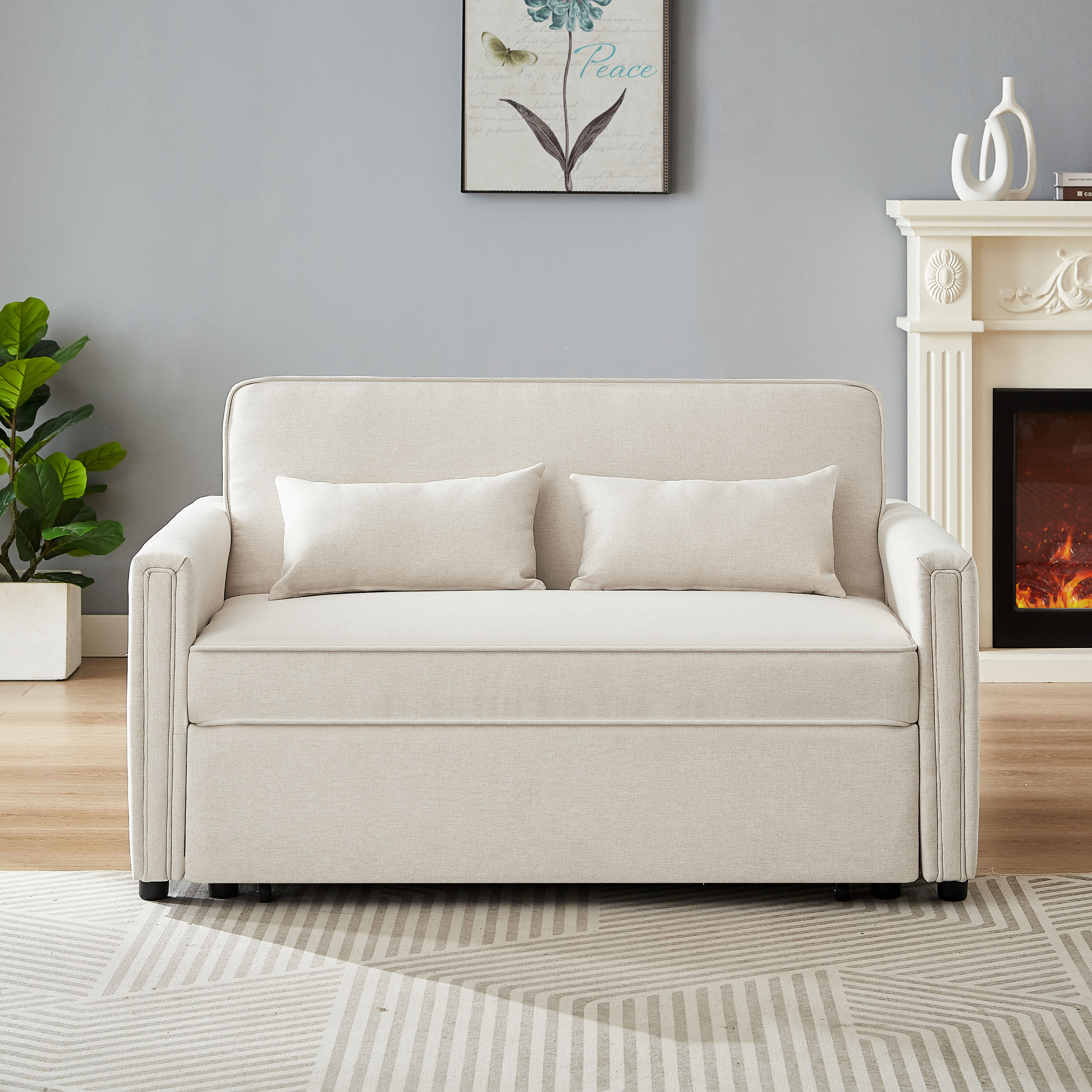 Runesay Sofa Bed Ivory White Contemporary/Modern Velvet Twin Sofa Bed ...