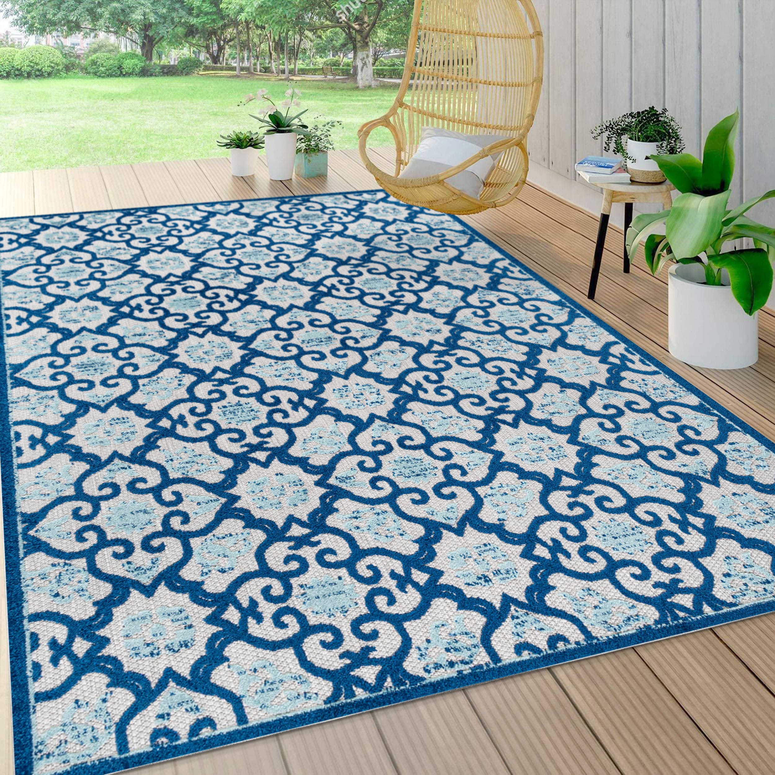 Indoor/outdoor Rugs 5x7 Stripped Pattern Gray Outdoor Carpet Bohemian Style  Lasts Long Under Sunlight-grey Ivory 