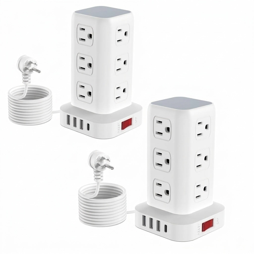 Misopily  16 in 1 Tower Power Strip with 12 AC Outlets 4 USB Ports 1 USB C Surge Protector 6.5 FT Extension Cord Overload Protection 2 Pack