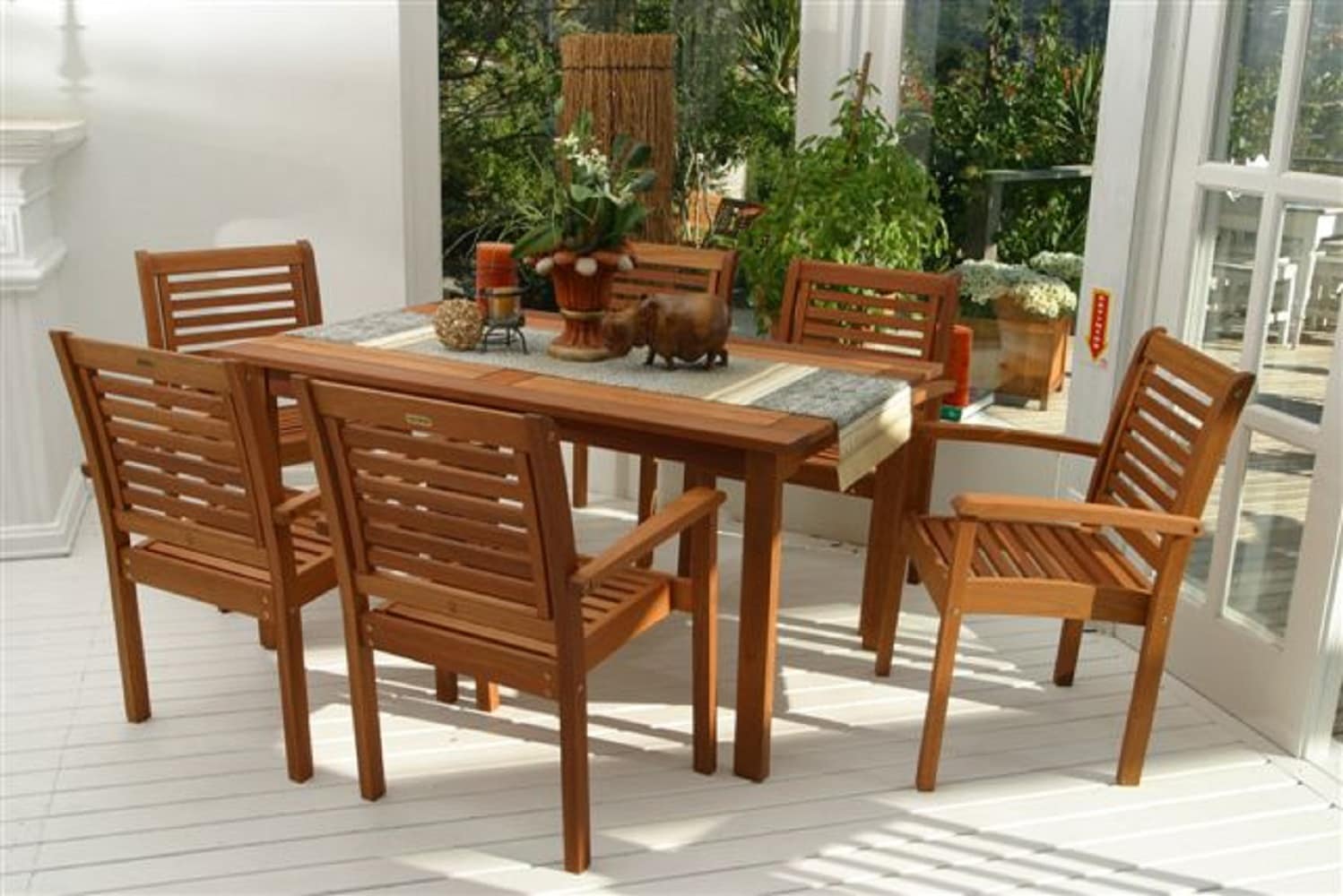 Envelor Milano 7-Piece Brown Patio Dining Set Wood Rectangle Table with ...