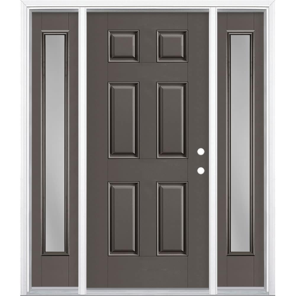 Masonite 1218389 60-in x 80-in x 4-9/16-in Fiberglass No glass Left-hand inswing Timber Gray Painted Prehung Front Door with Sidelights with Brickmould Insulating core
