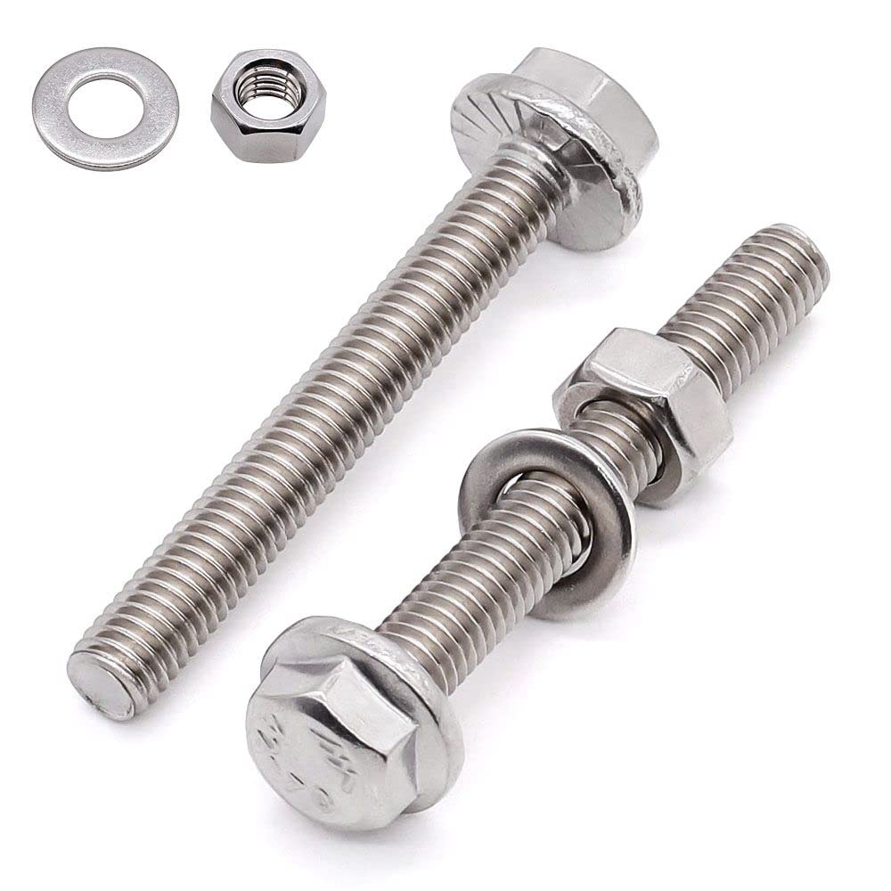 KHKFY  M8 by 50mm Stainless Steel Extra Large Flanged Hex Bolts Screws Hex Nuts and Flat Washers Kits 10 Sets Full Thread