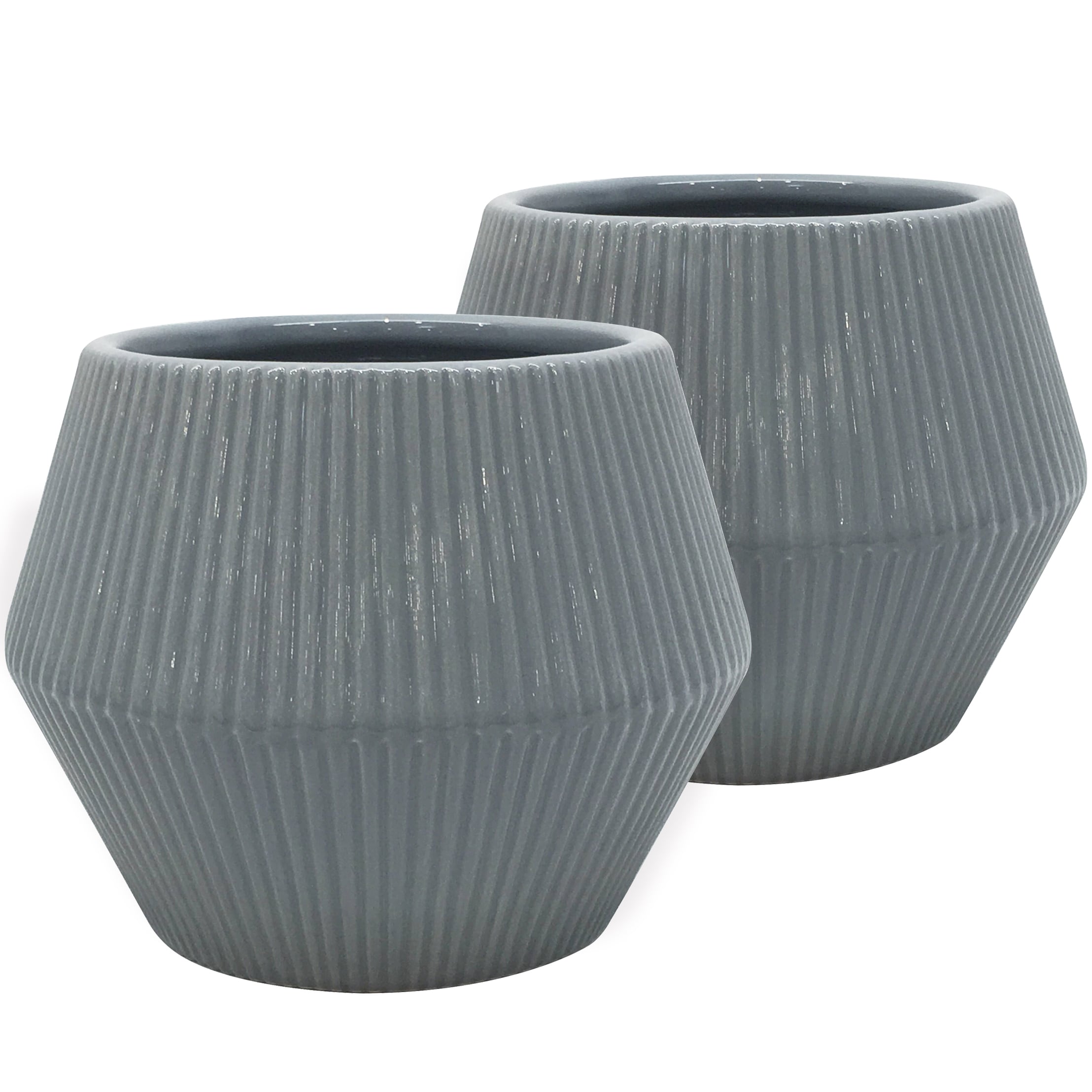Trendspot LECR01474N-08HS Round 8.07-in W Small Gray Ceramic Indoor/Outdoor Planter with Drainage Holes