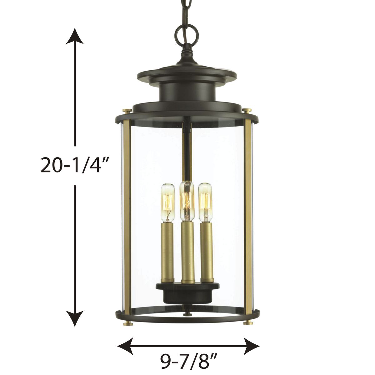 Antique Bronze and Glass 3-Light Indoor/Outdoor Pendant