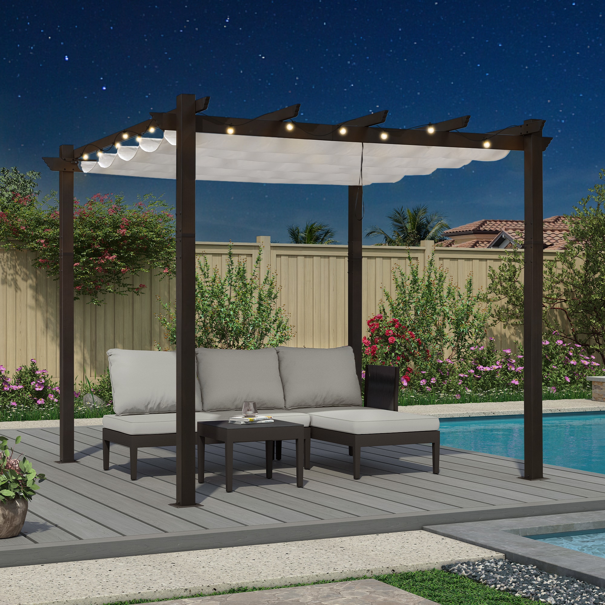 PURPLE LEAF LSDTA2-GTP-1010-WT 10-ft W x 10-ft L x 8-ft H White Metal Freestanding Pergola with Canopy