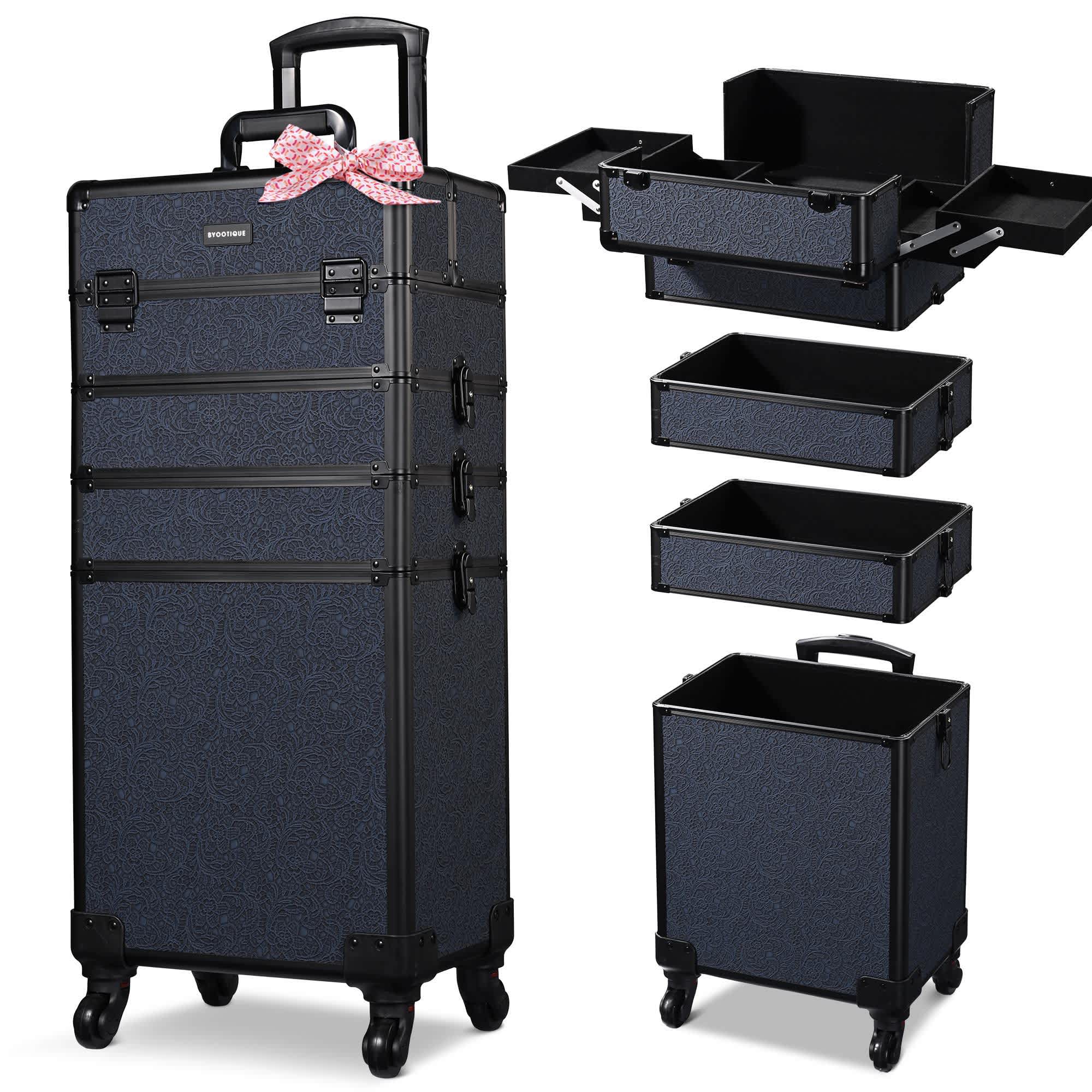 Yescom 12MKC028-C4WG-R03-LO Byootique 4in1 Rolling Makeup Train Case Cosmetic Organizer Rococo Midnight