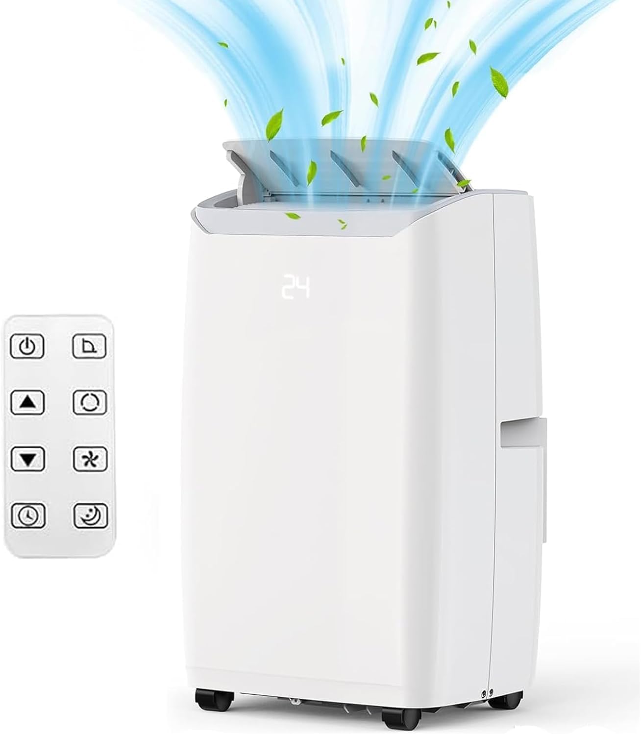Qeetex ZYS-PHO-10HTZUF4 12000 BTU Portable Air Conditioner with Dehumidifier Fan Quiet Sleep Mode Digital Display Remote Control Energy Saving R32 Refrigerant for Rooms up to 550 Sq Ft Installation Kits Included
