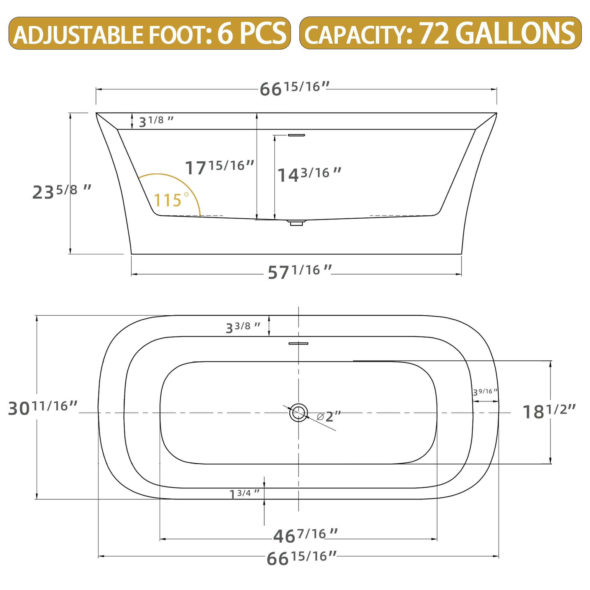 WELLFOR QBT-P342-W67EG bathtubs - View #11