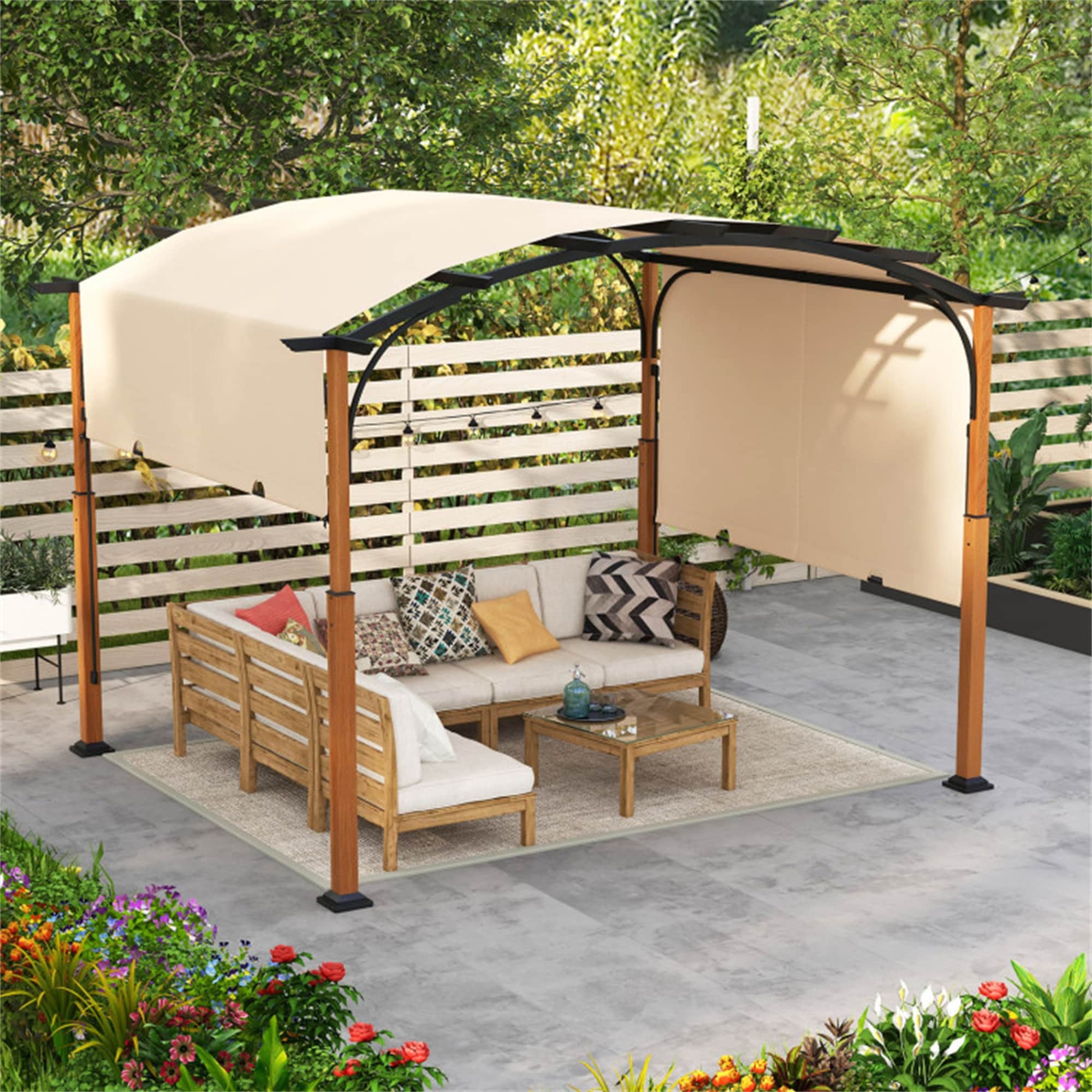 BABOOM BOM-11859BE-CO Outdoor Retractable Pergola 10-ft W x 12-ft L x 8-ft H Beige Metal Freestanding Pergola with Canopy