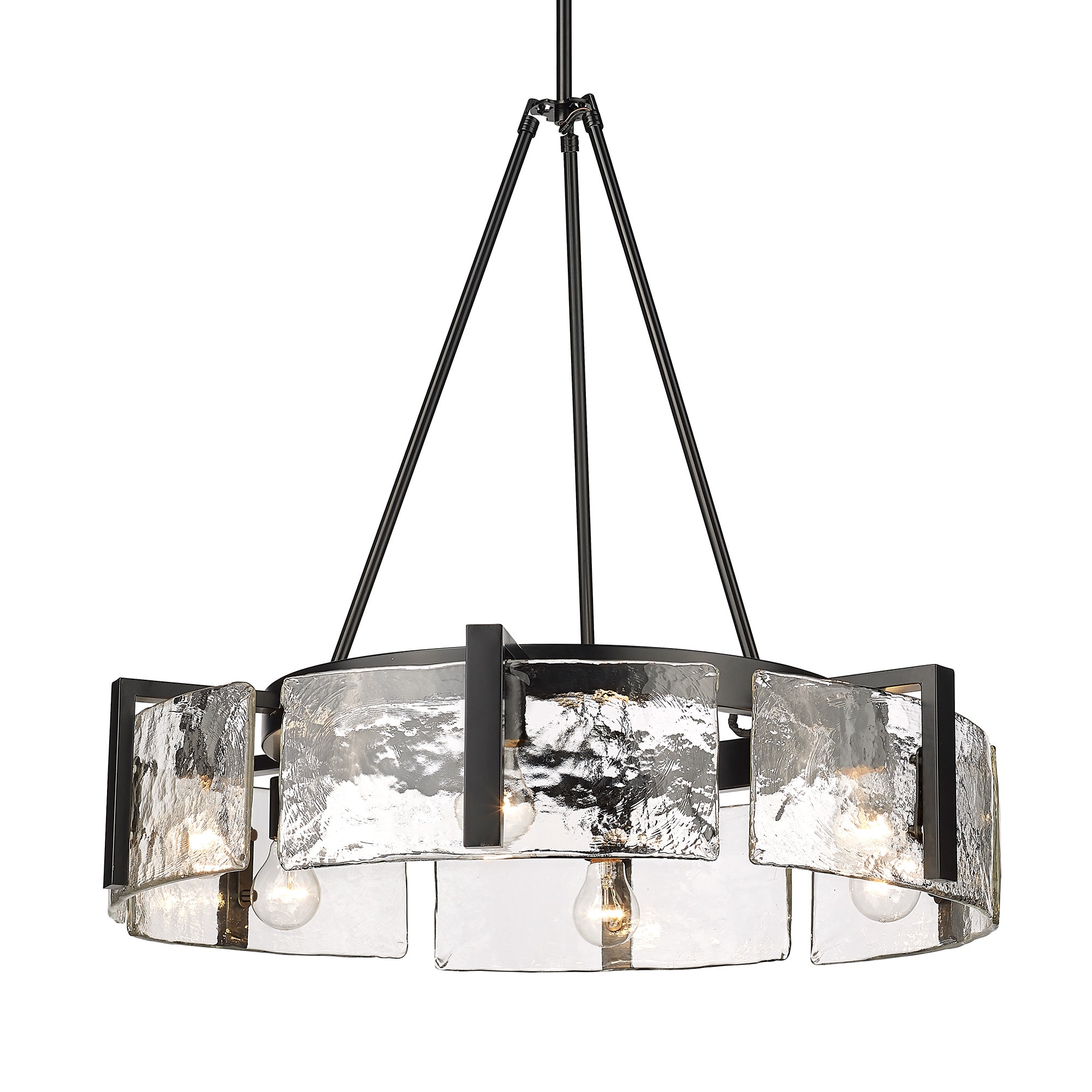 Aenon Matte Black 6-Light Chandelier with Hammered Glass