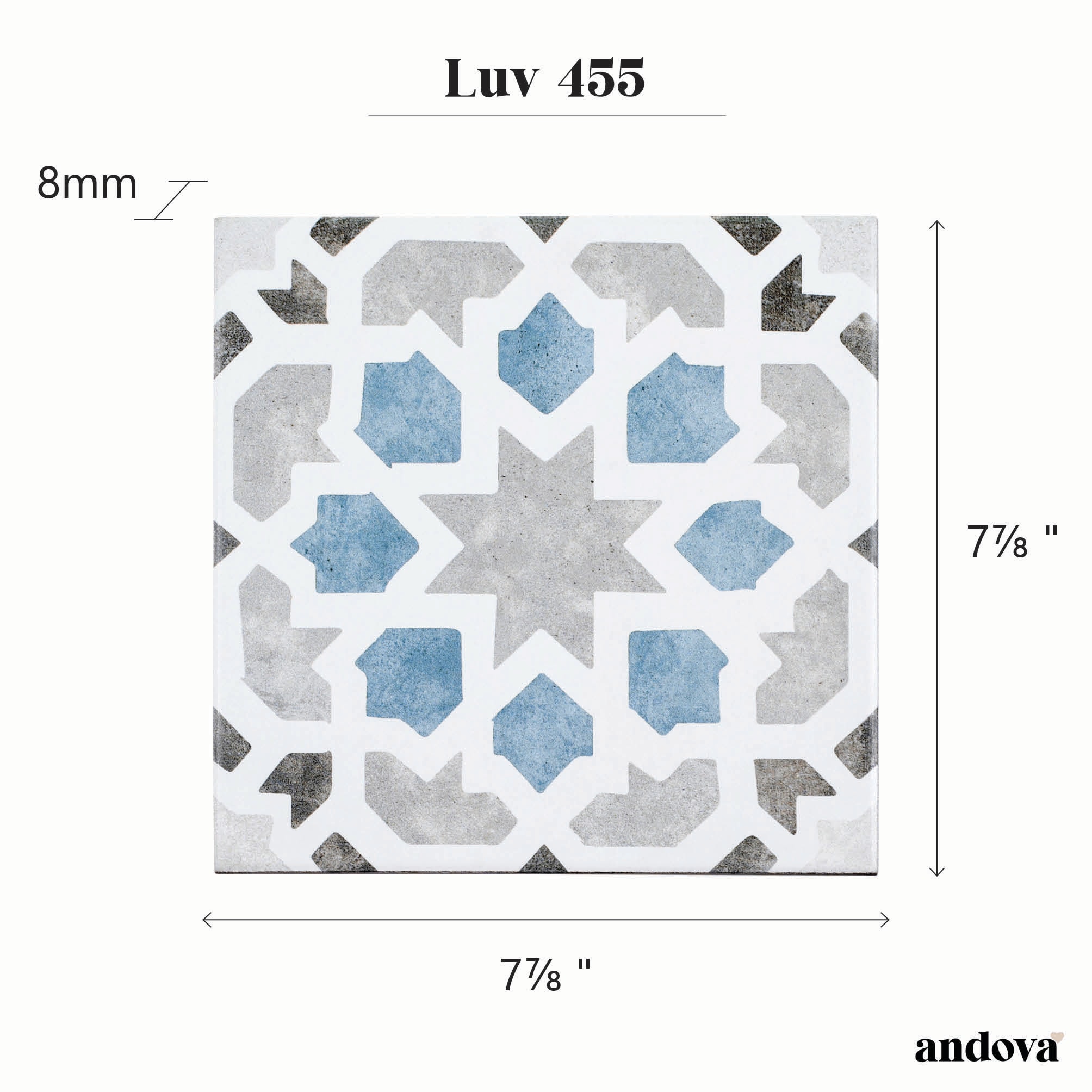 Luv Charmed Blue and Gray 8" Glazed Porcelain Tile