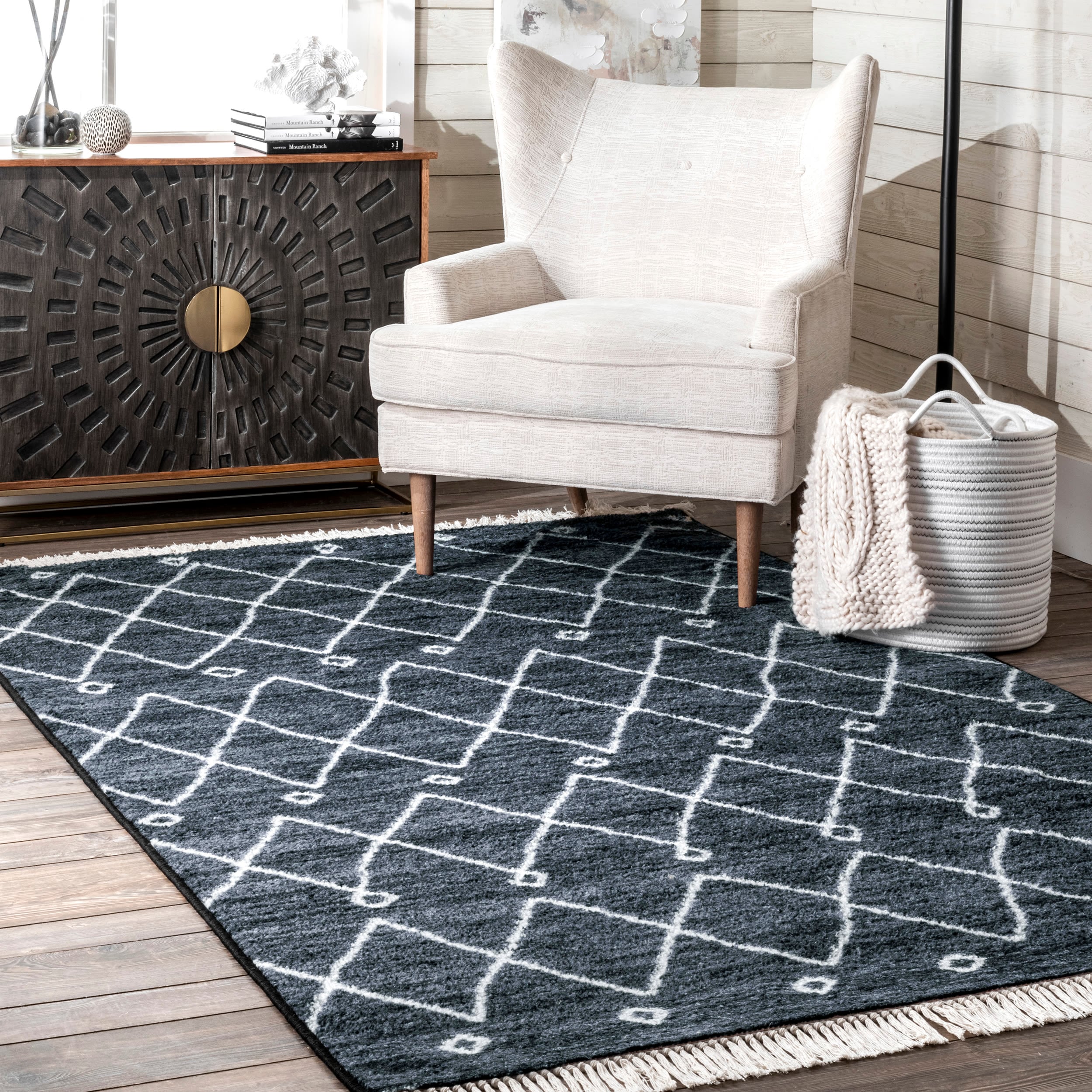 nuLOOM MCMJ02B-4406 Krystal 4 x 6 (ft) Loomed Nylon Navy Rectangular Indoor Trellis Area rug